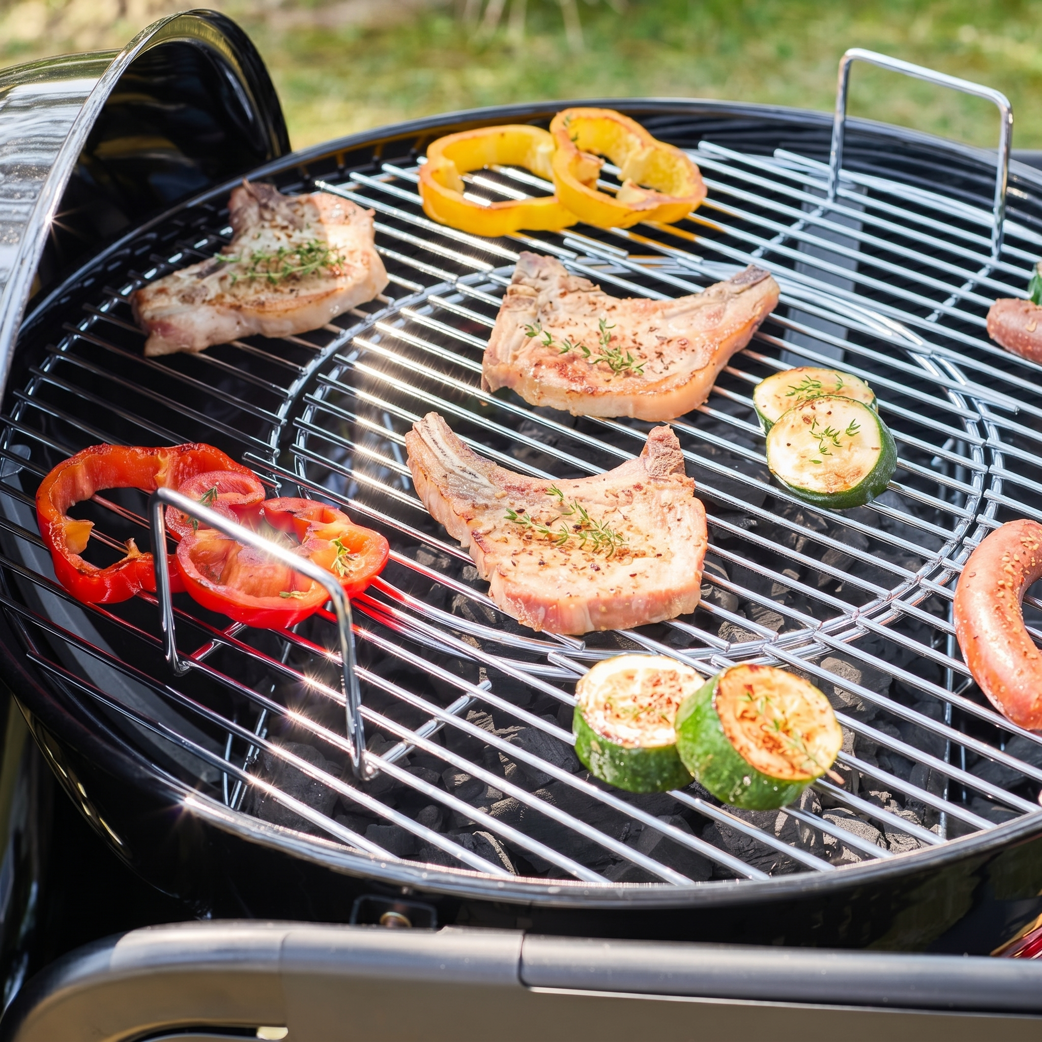 Okrągły grill węglowy z emaliowanej stali Ø53cm, czarny grill z wózkiem - Maurice Photo4