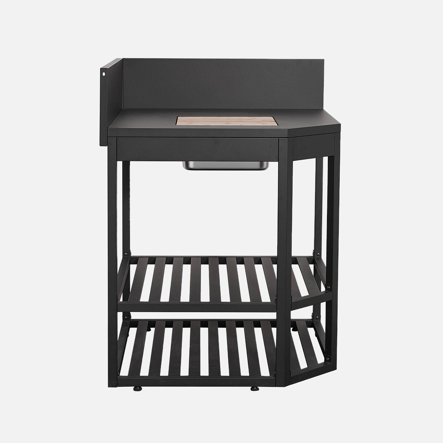 Modulo angolare cucina esterna in acciaio con secchiello per ghiaccio e tagliere in legno L80cm Nero - 60x60x90 cm,sweeek,Photo2