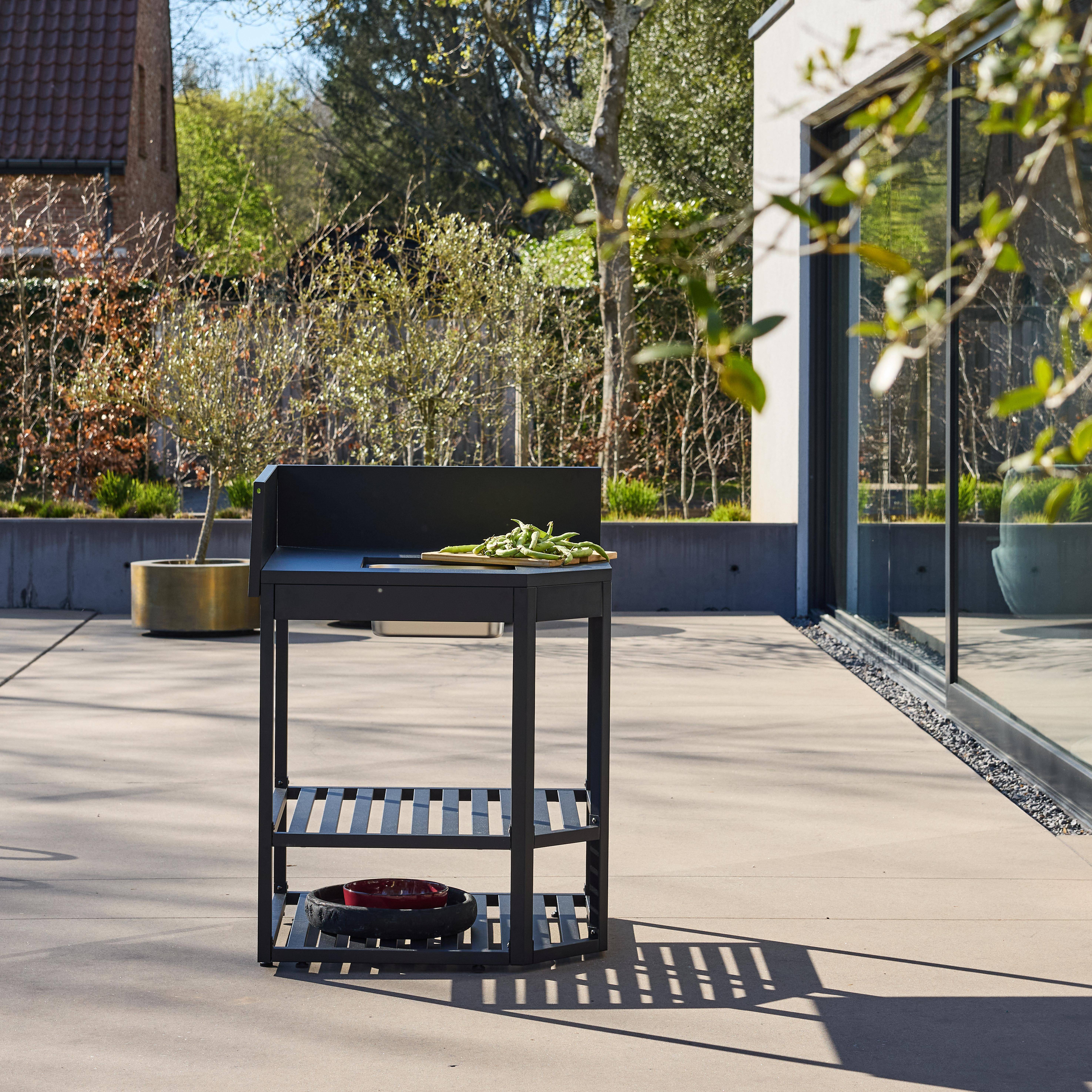 Módulo de canto para cozinha externa em aço com balde de gelo e tábua de madeira, 80cm Preto - 60x60x90 cm Photo4