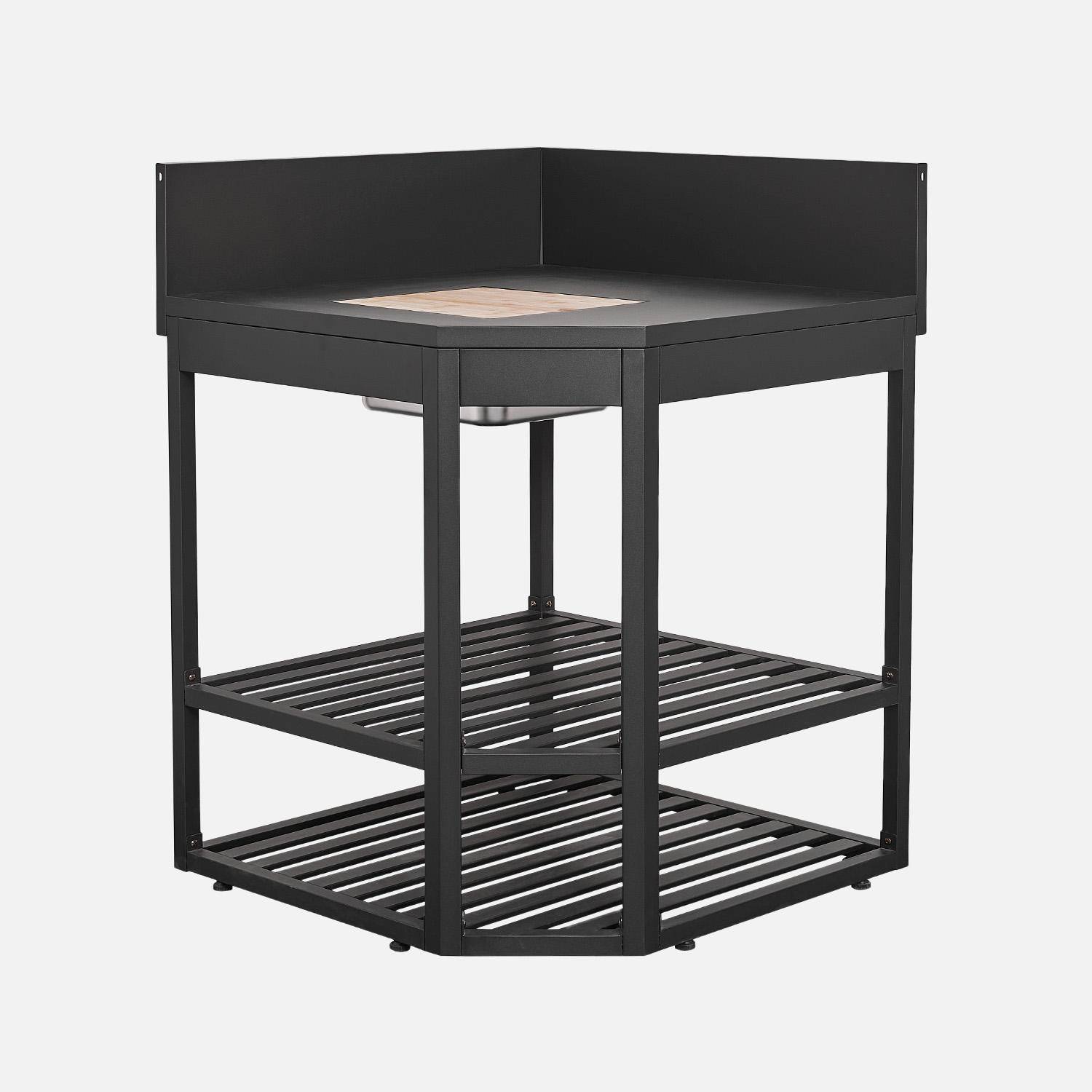 Modulo angolare cucina esterna in acciaio con secchiello per ghiaccio e tagliere in legno L80cm Nero - 60x60x90 cm Photo1