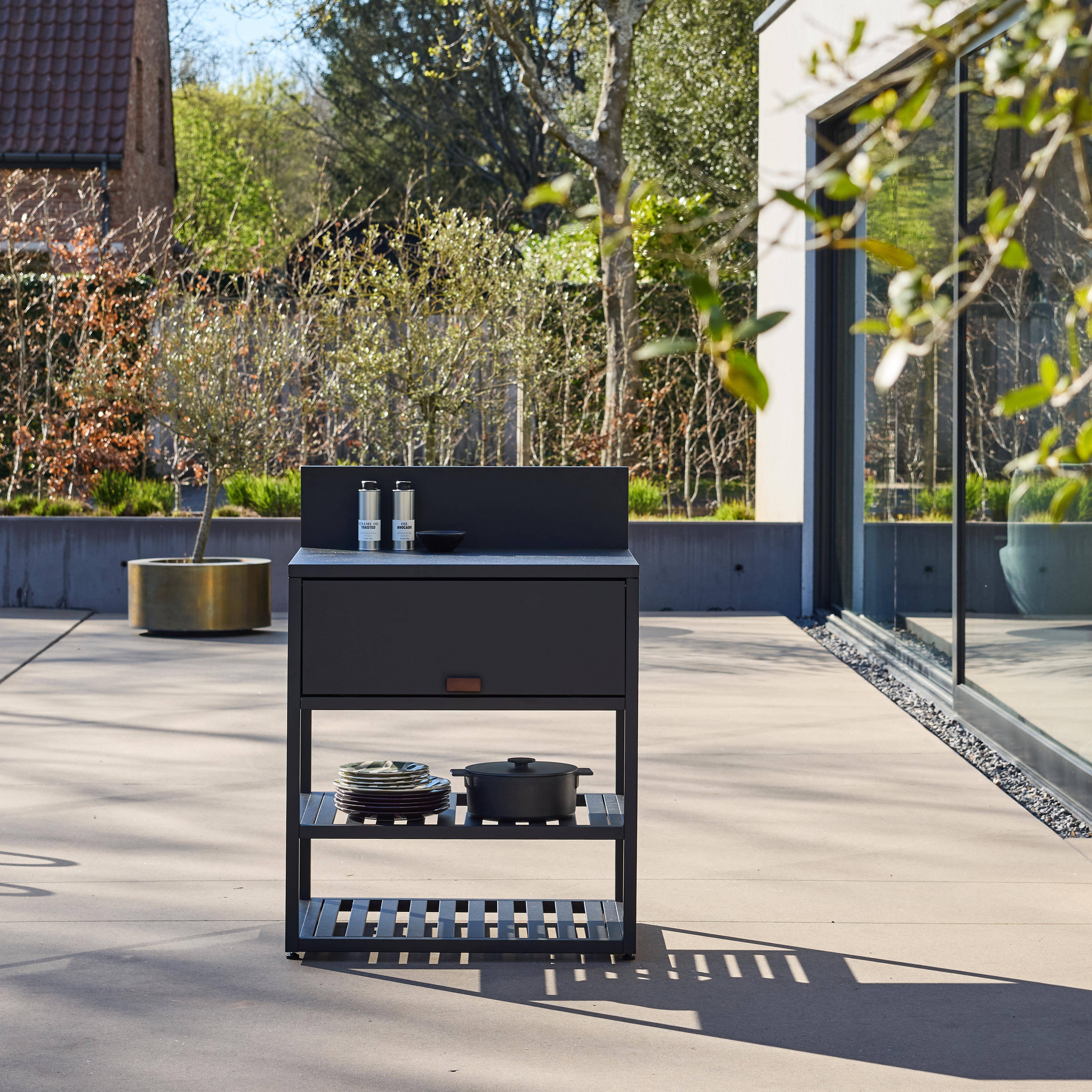 Outdoor kitchen steel 1 cabinet 2 shelves L80cm black - Thira,sweeek,Photo2