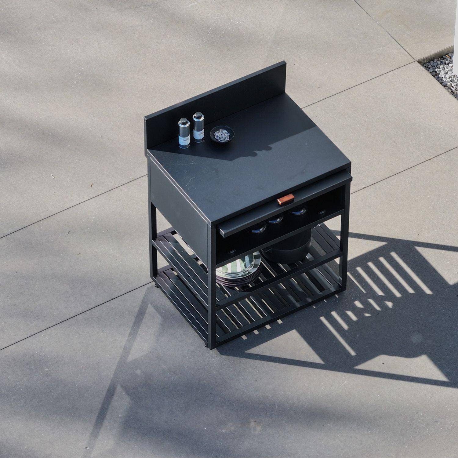 Cozinha exterior em aço 1 armário 2 prateleiras, 80cm Preto - 80x60x90 cm,sweeek,Photo3