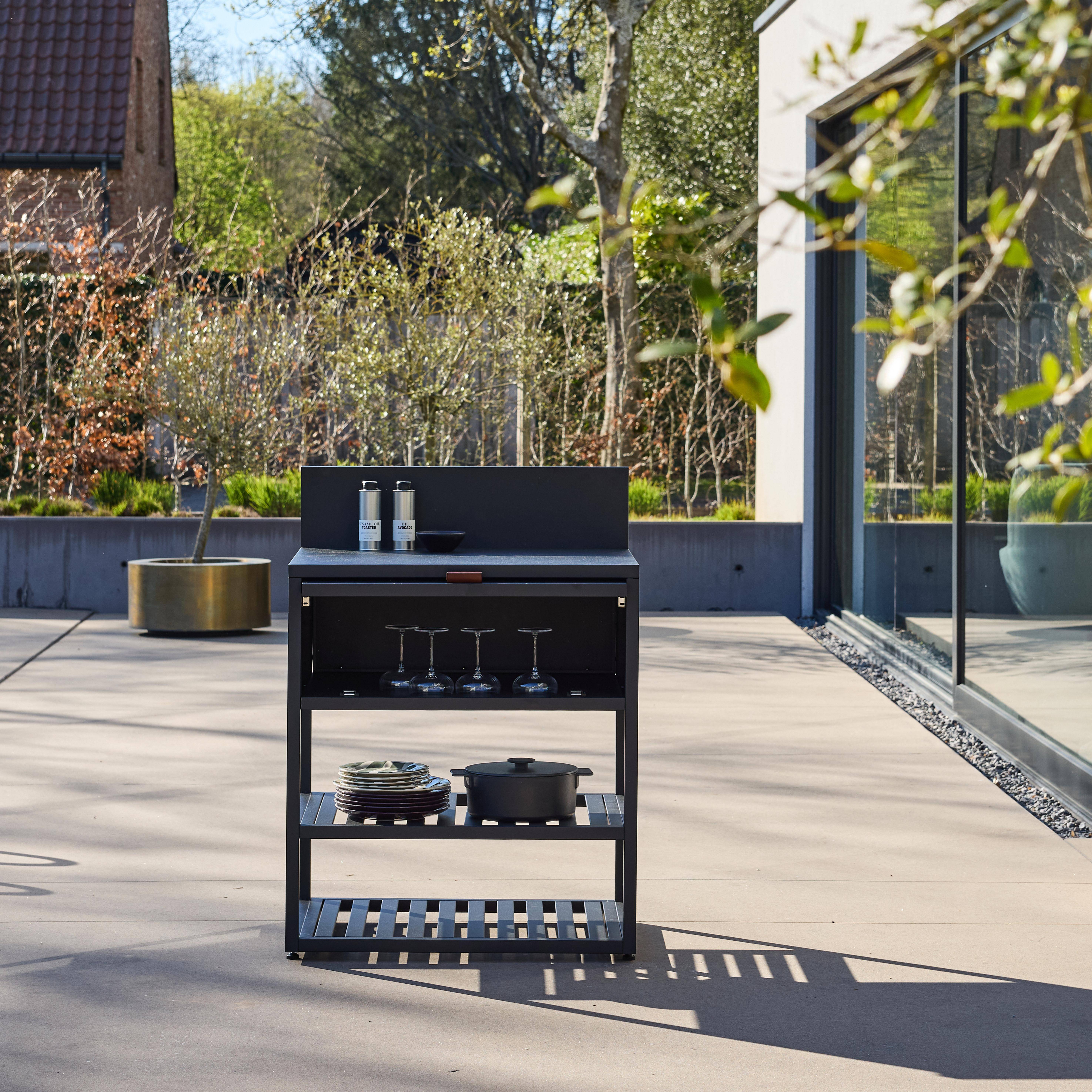 Outdoor kitchen steel 1 cabinet 2 shelves L80cm black - Thira,sweeek,Photo1