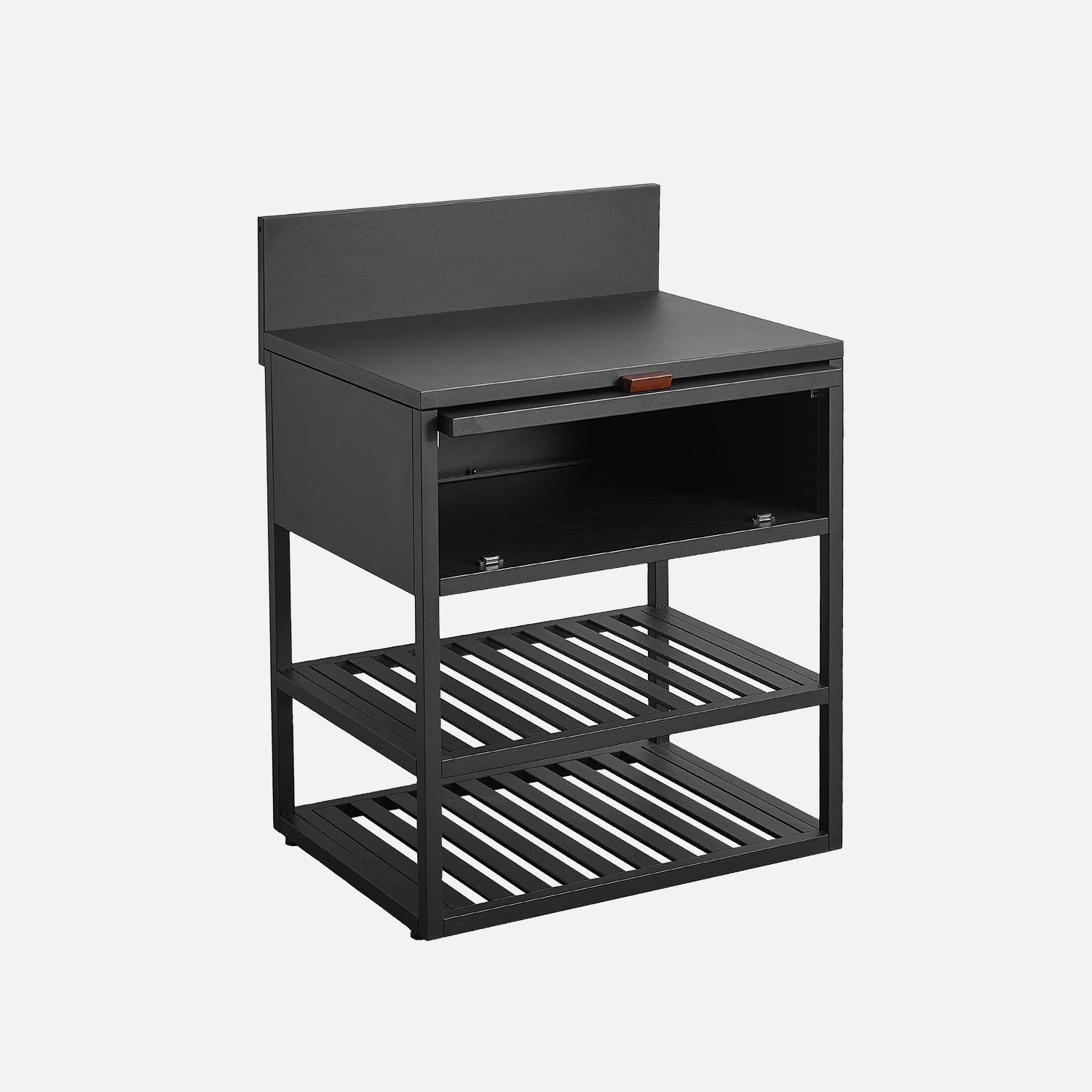 Cucina esterna in acciaio con 1 anta e 2 ripiani, 80cm Nero - 80x60x90 cm,sweeek,Photo3