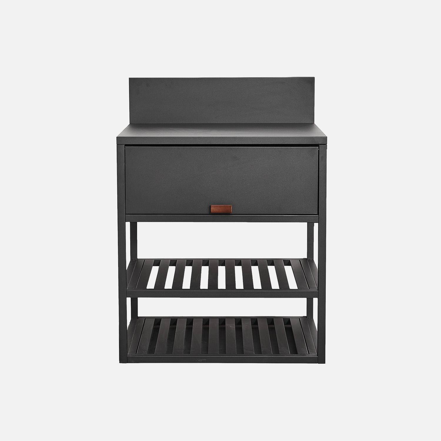 Cucina esterna in acciaio con 1 anta e 2 ripiani, 80cm Nero - 80x60x90 cm Photo2