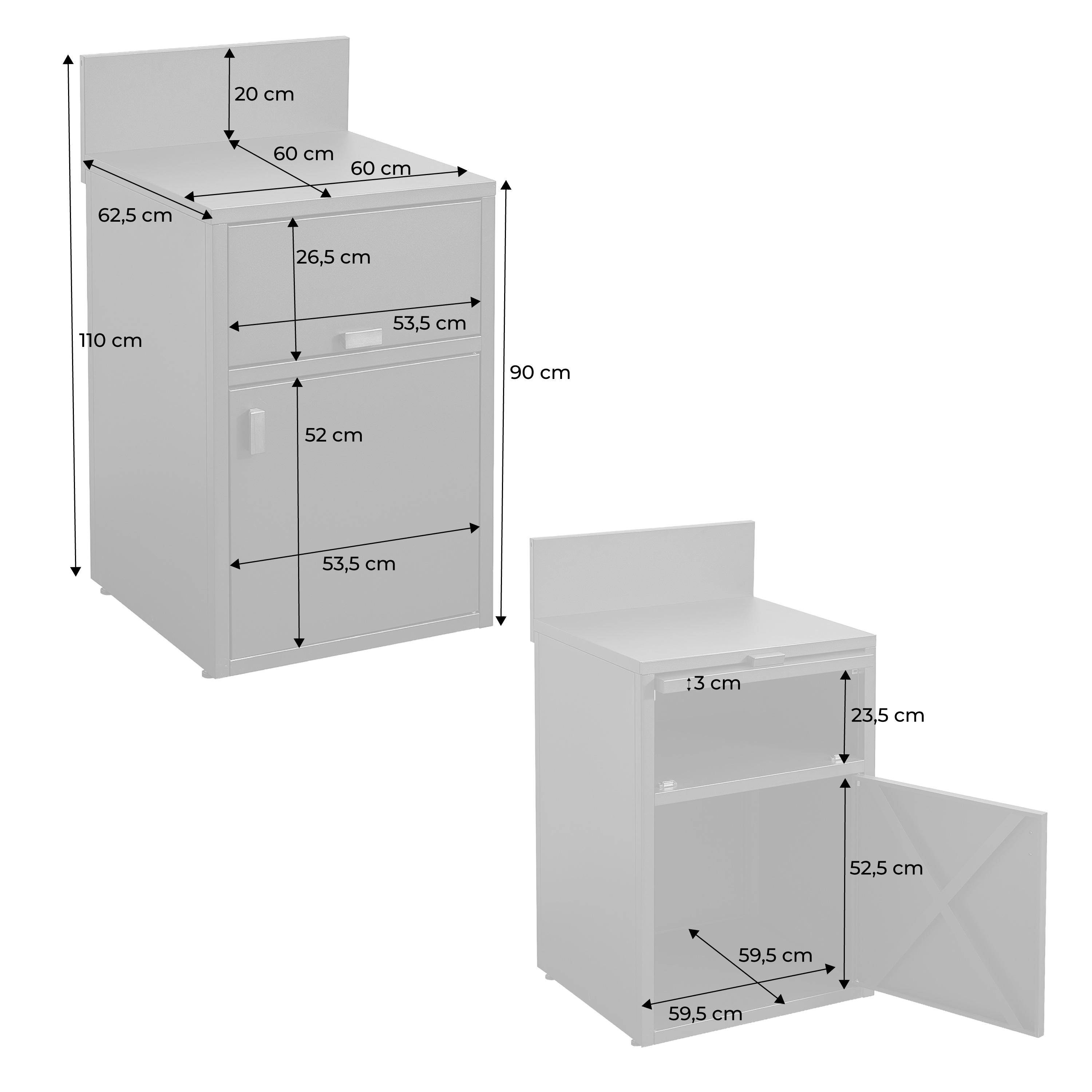 Stalen buitenkeukenmodule met deur en klep L60cm zwart| sweeek