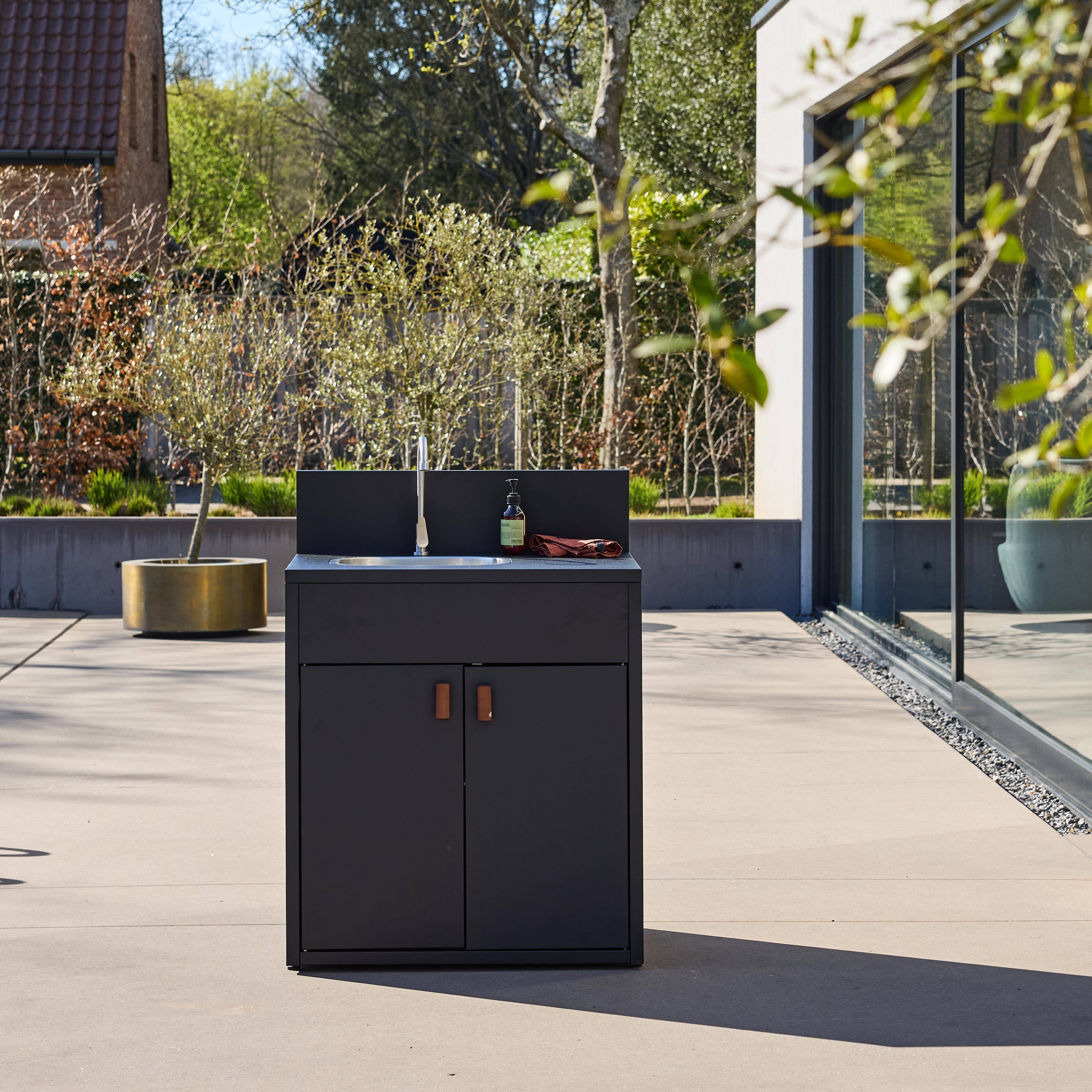 Zewnętrzna kuchnia stalowa ze zlewem 2 drzwi dł.80cm czarna - Thira Photo2