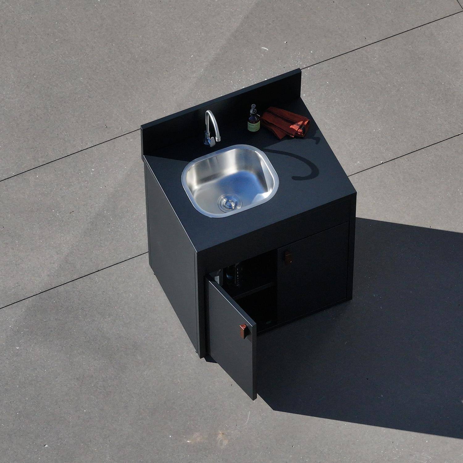 Cozinha exterior em aço com pia e 2 portas, 80cm Preto - 80x60x90 cm,sweeek,Photo4