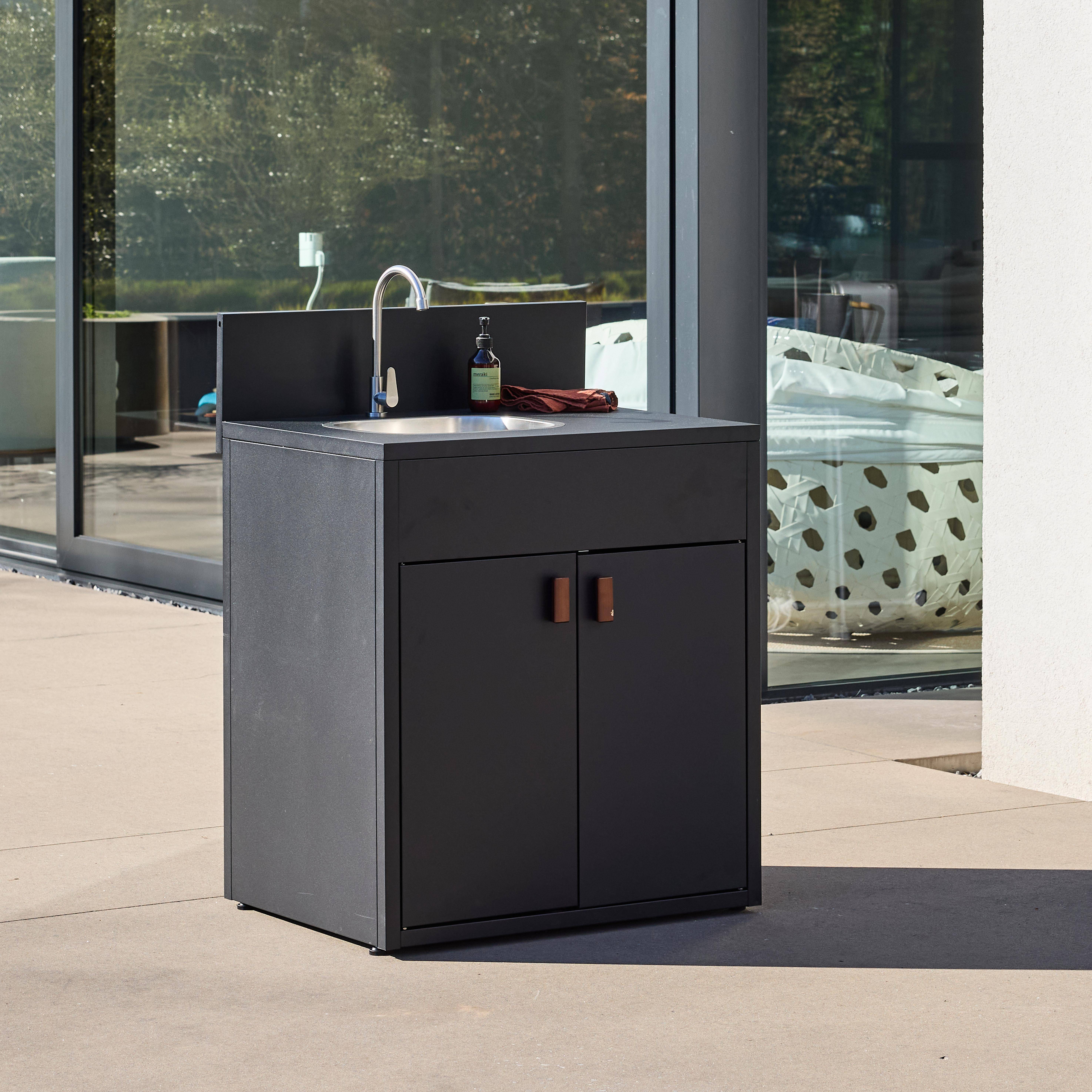 Zewnętrzna kuchnia stalowa ze zlewem 2 drzwi dł.80cm czarna - Thira Photo4