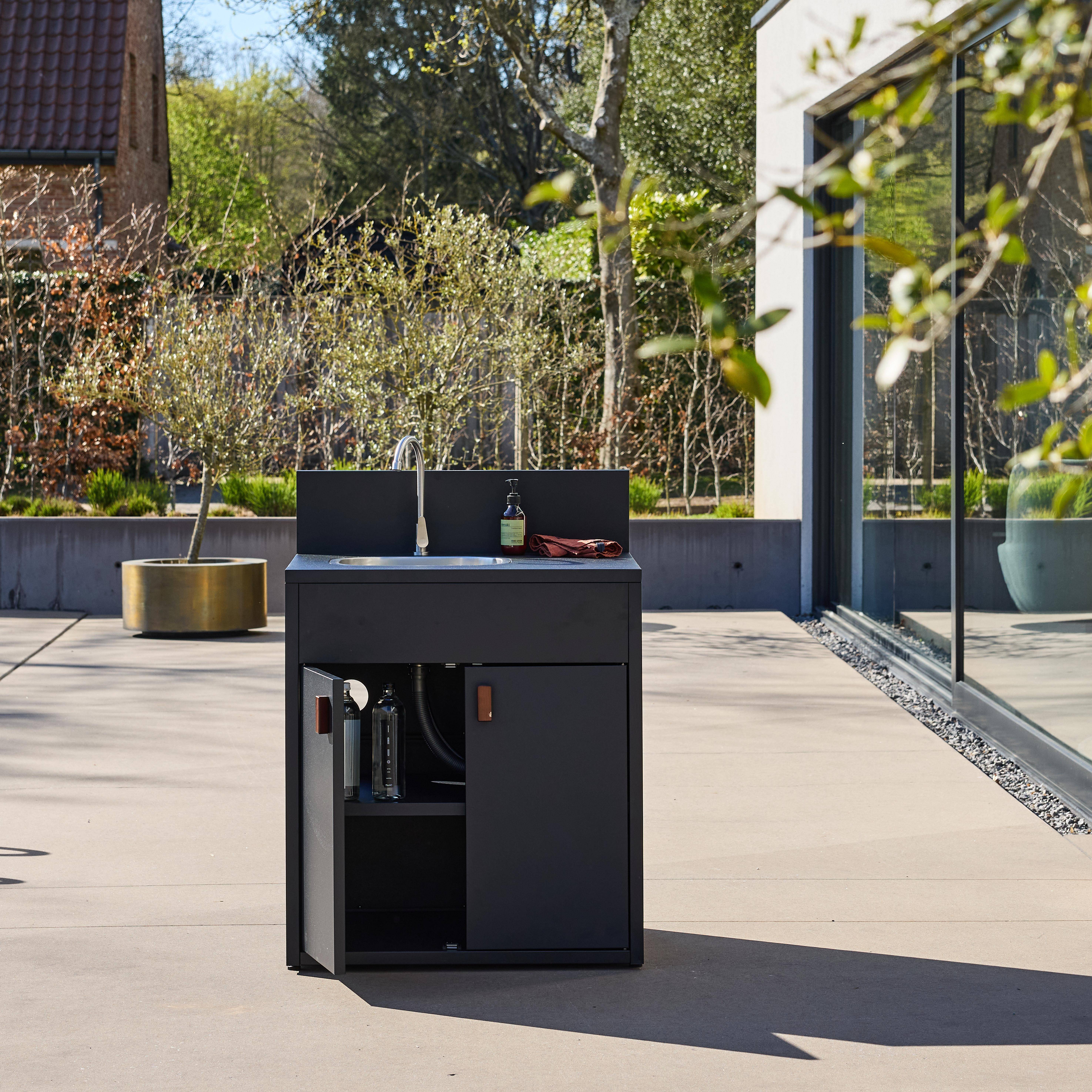 Zewnętrzna kuchnia stalowa ze zlewem 2 drzwi dł.80cm czarna - Thira Photo1