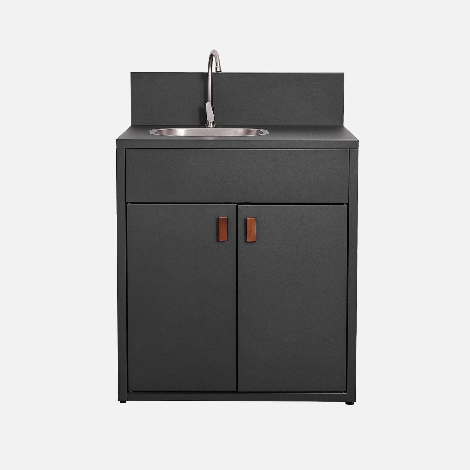 Cucina da esterno in acciaio con lavello e 2 ante, 80cm Nero - 80x60x90 cm Photo2