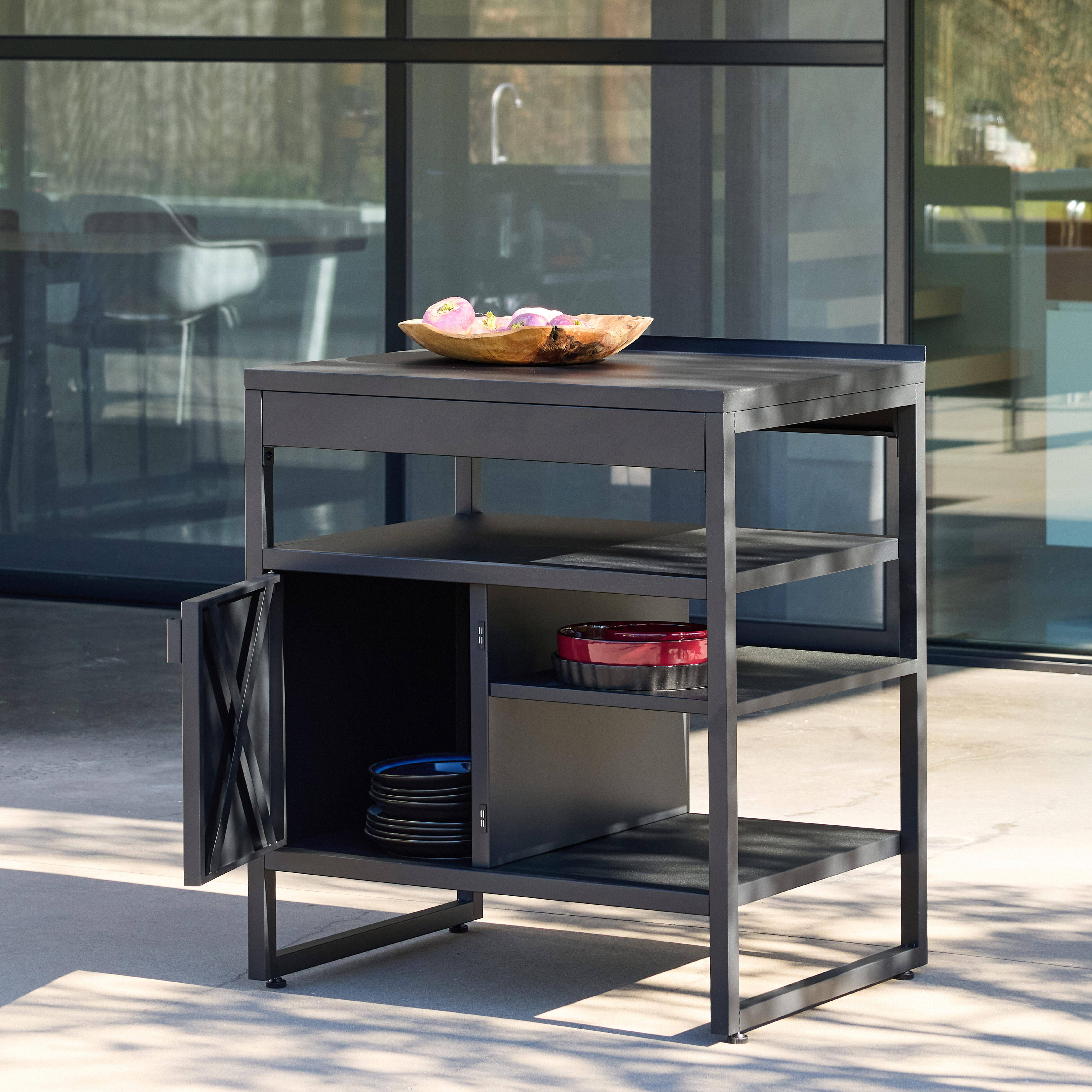 Buitenkeukenmodule 1 deur 3 planken van staal zwart 80 x 60 x 92,5 cm - Kea Photo3