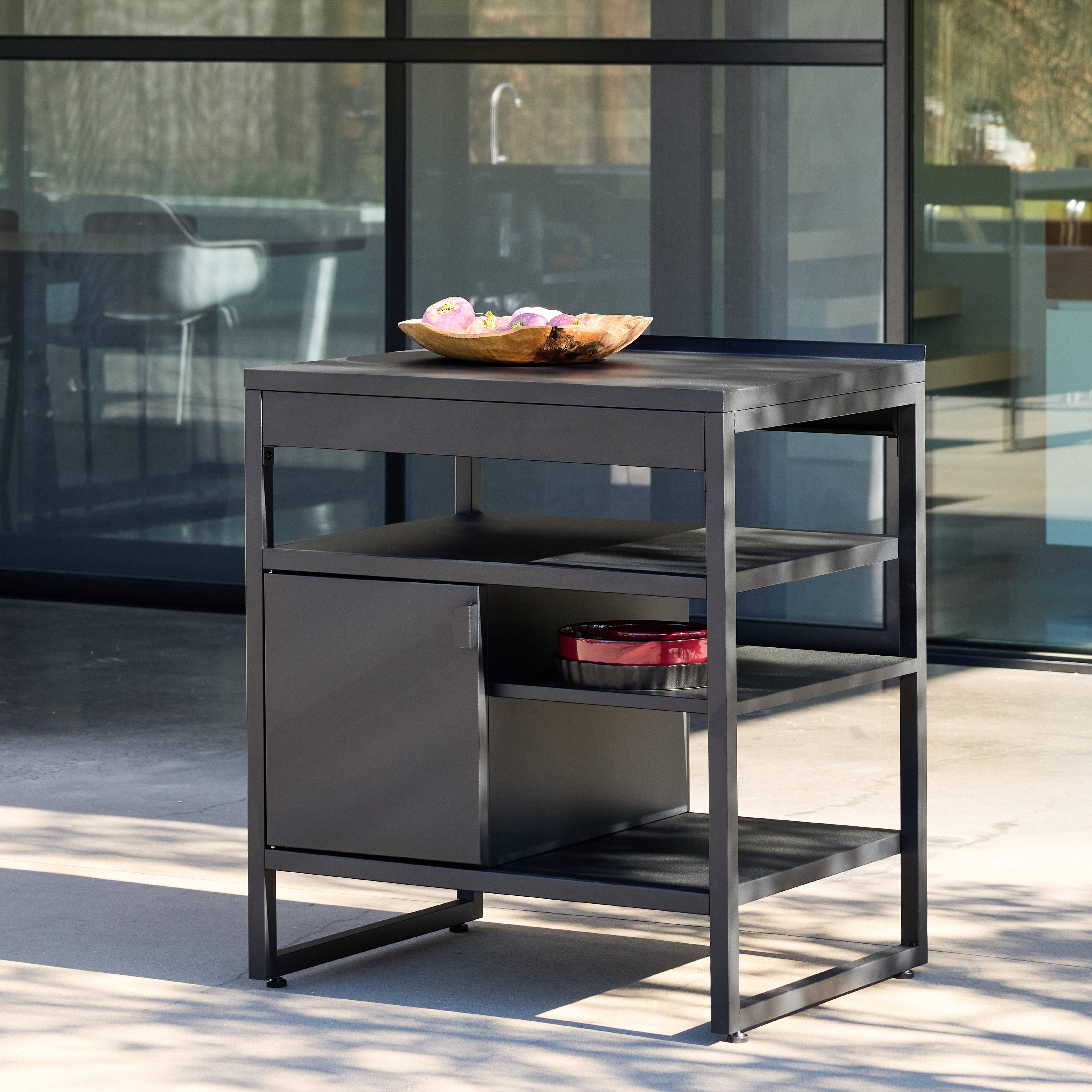 Buitenkeukenmodule 1 deur 3 planken van staal zwart 80 x 60 x 92,5 cm - Kea,sweeek,Photo4