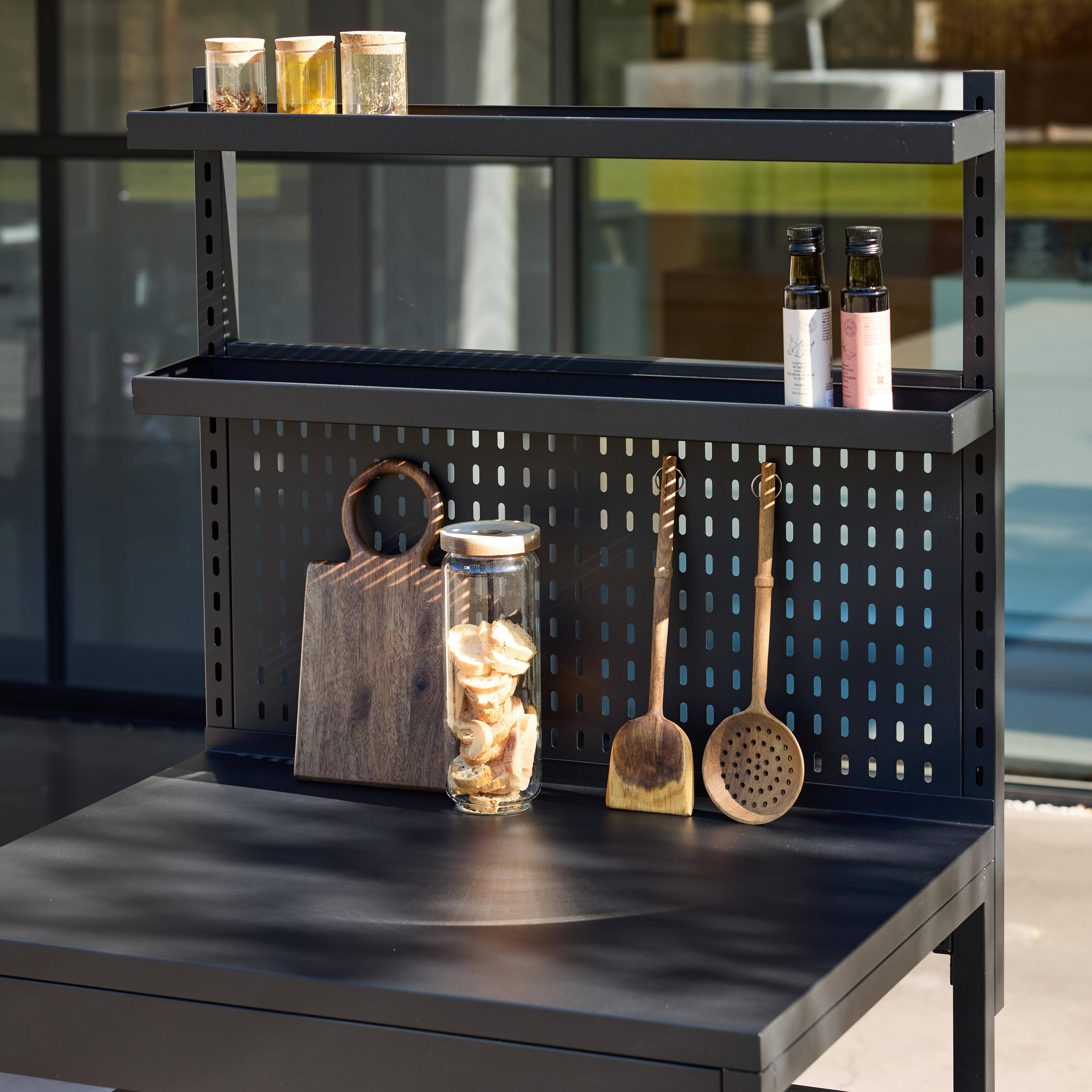 Outdoor kitchen steel 2 shelves 2 hanging shelves and pegboard L80cm black - Kea,sweeek,Photo3