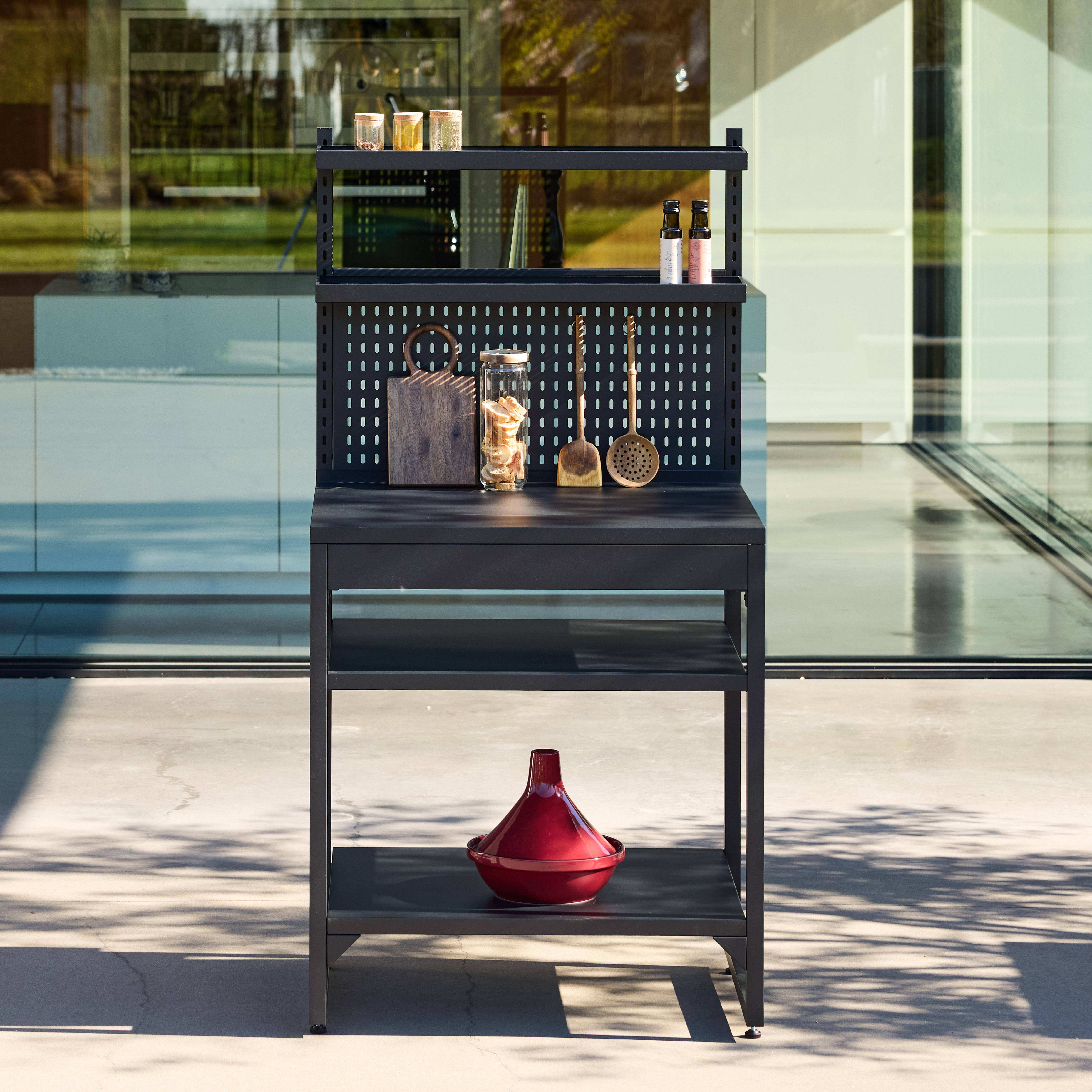 Outdoor kitchen steel 2 shelves 2 hanging shelves and pegboard L80cm black - Kea,sweeek,Photo1