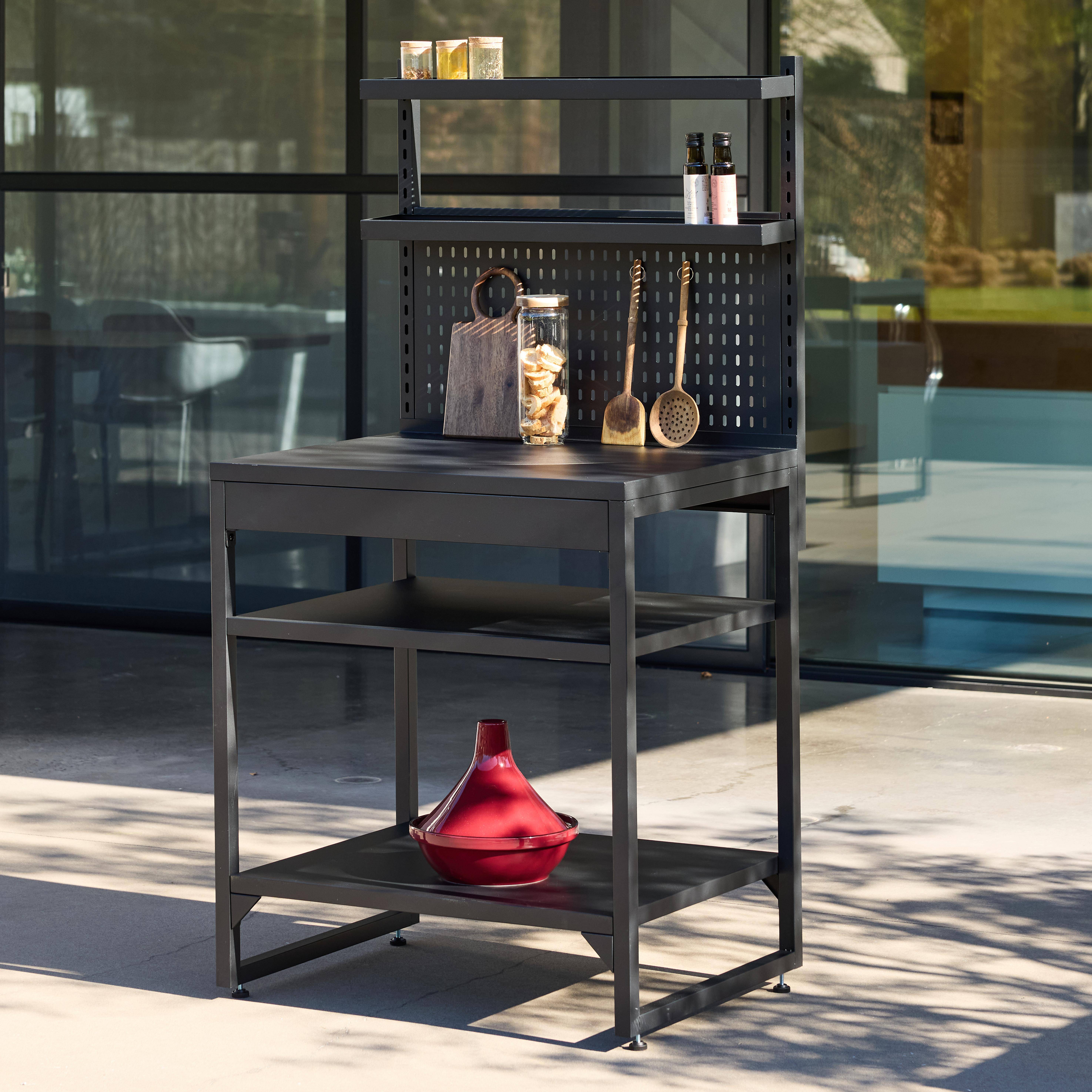 Outdoor kitchen steel 2 shelves 2 hanging shelves and pegboard L80cm black - Kea,sweeek,Photo2