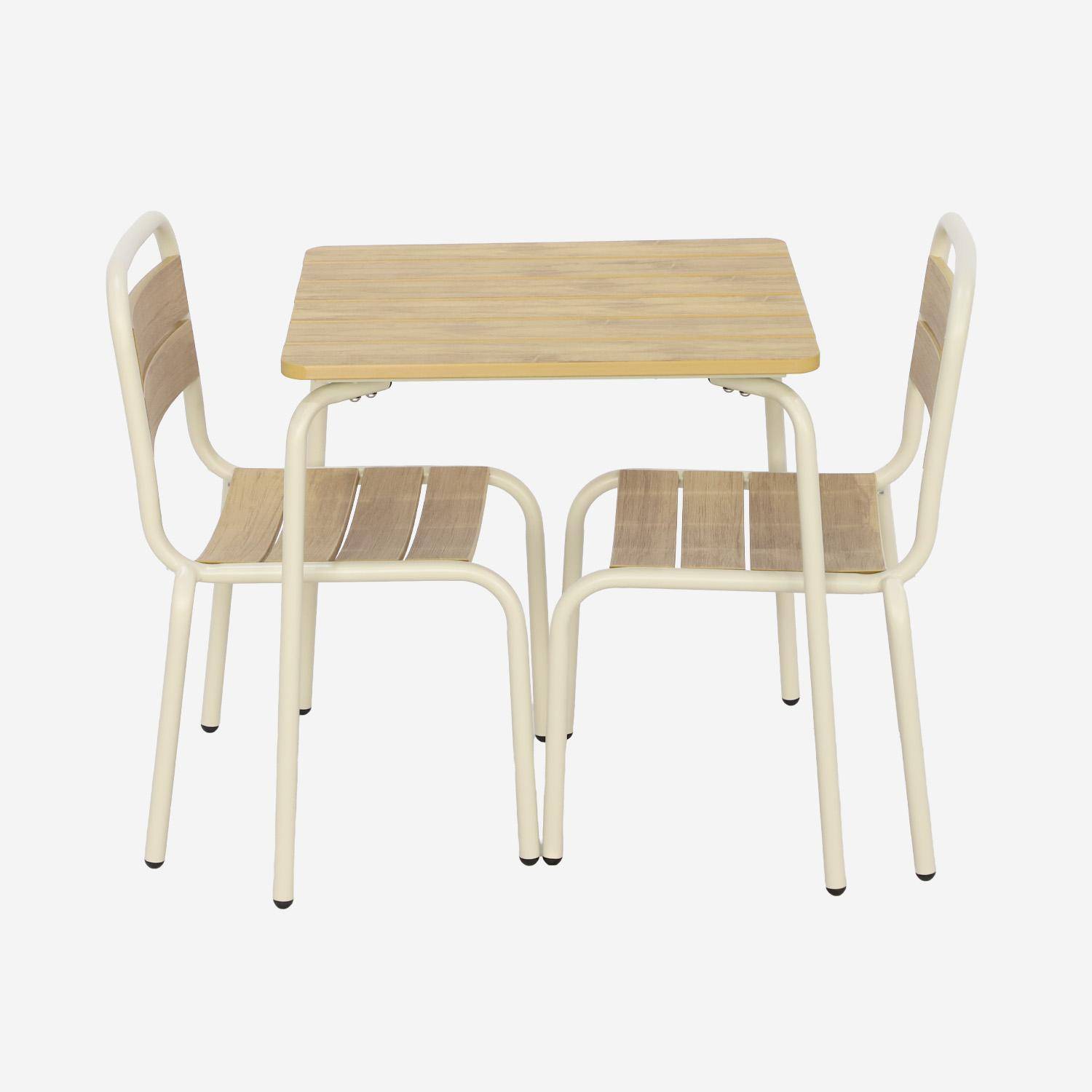 Gartentisch aus Stahl für Kinder mit Holzdekor + 2 Sitze, beige - Suzie Photo3