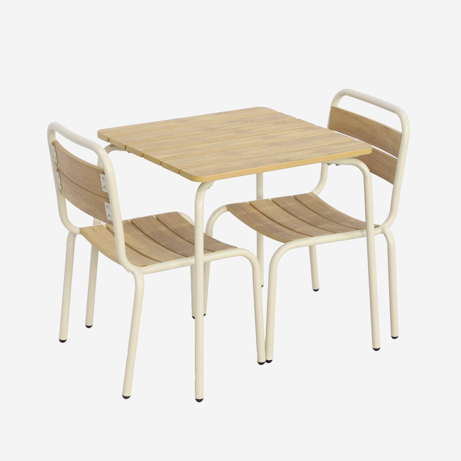 Gartentisch aus Stahl für Kinder mit Holzdekor + 2 Sitze, beige - Suzie Photo2