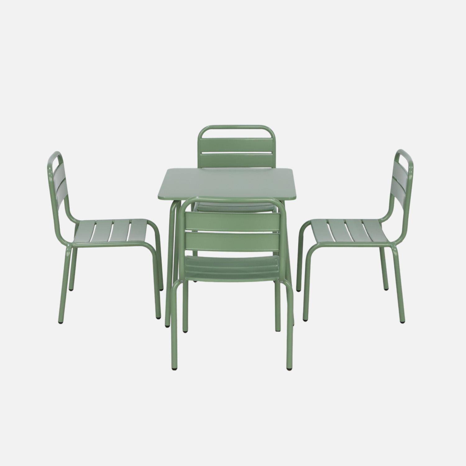 Salon de jardin enfant, table et chaises métal + 4 assises Anna vert de gris 48x48cm Photo2