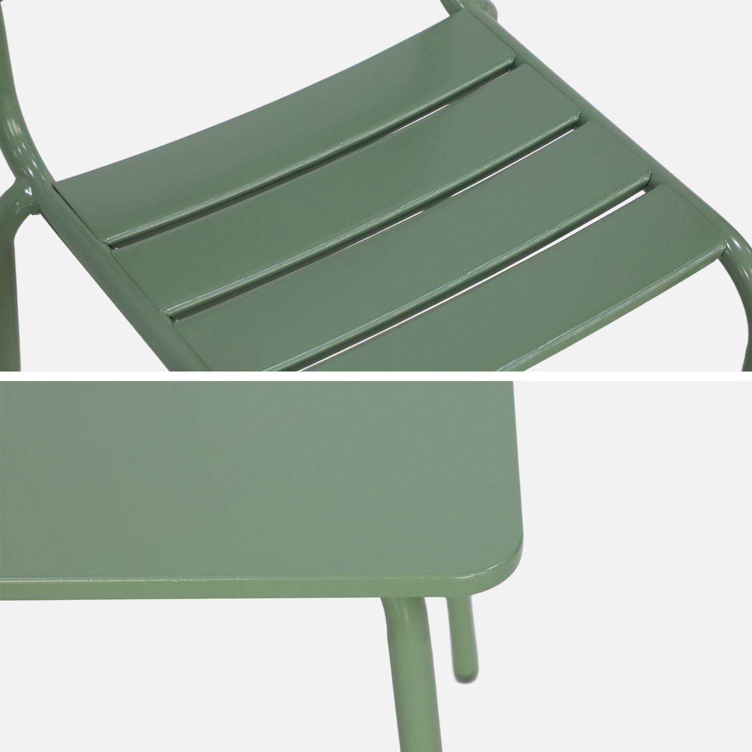 Salon de jardin enfant, table et chaises métal + 4 assises Anna vert de gris 48x48cm,sweeek,Photo3