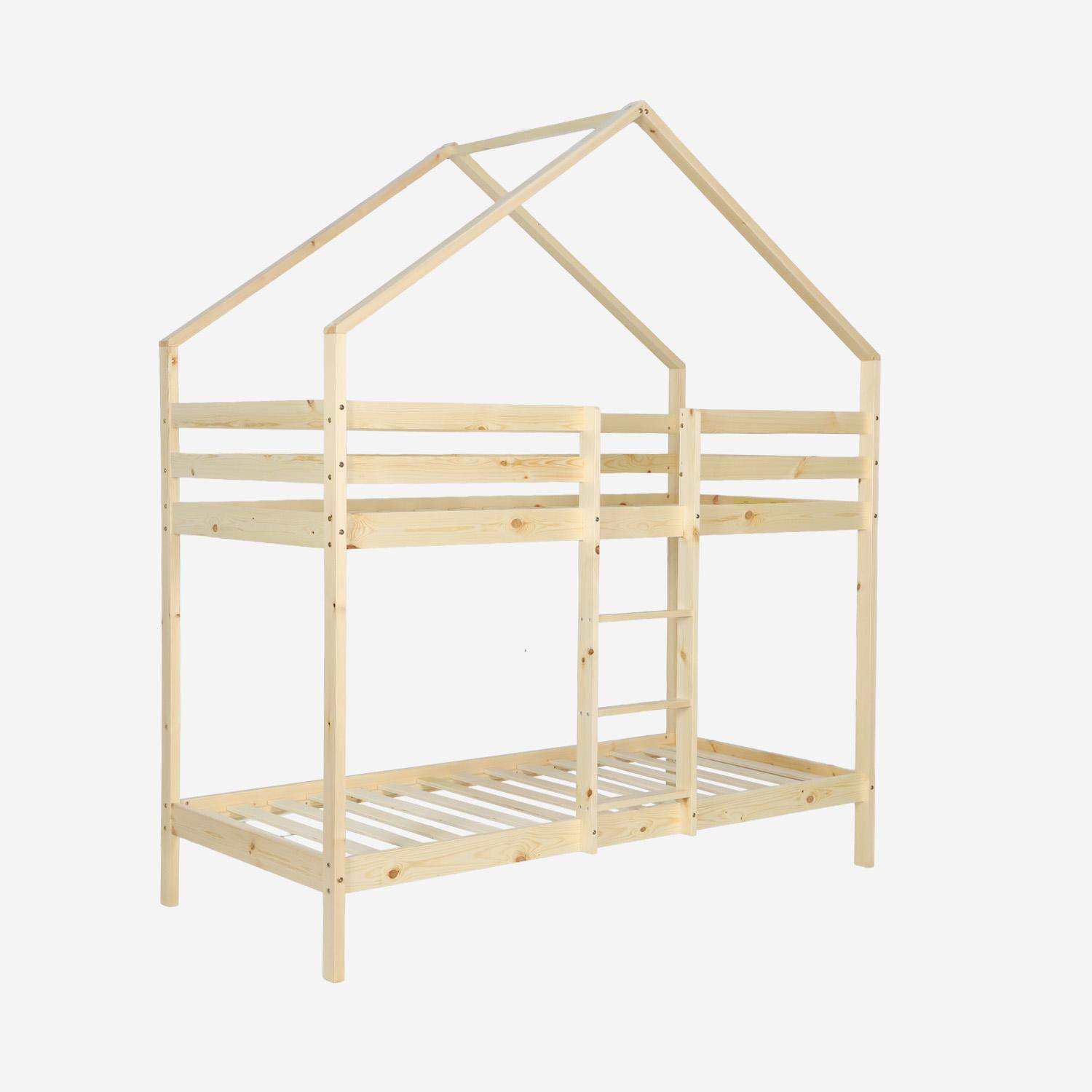 Litera infantil cabaña de pino natural, 90cm, Roya, Natural, 223x199x96 cm Photo2