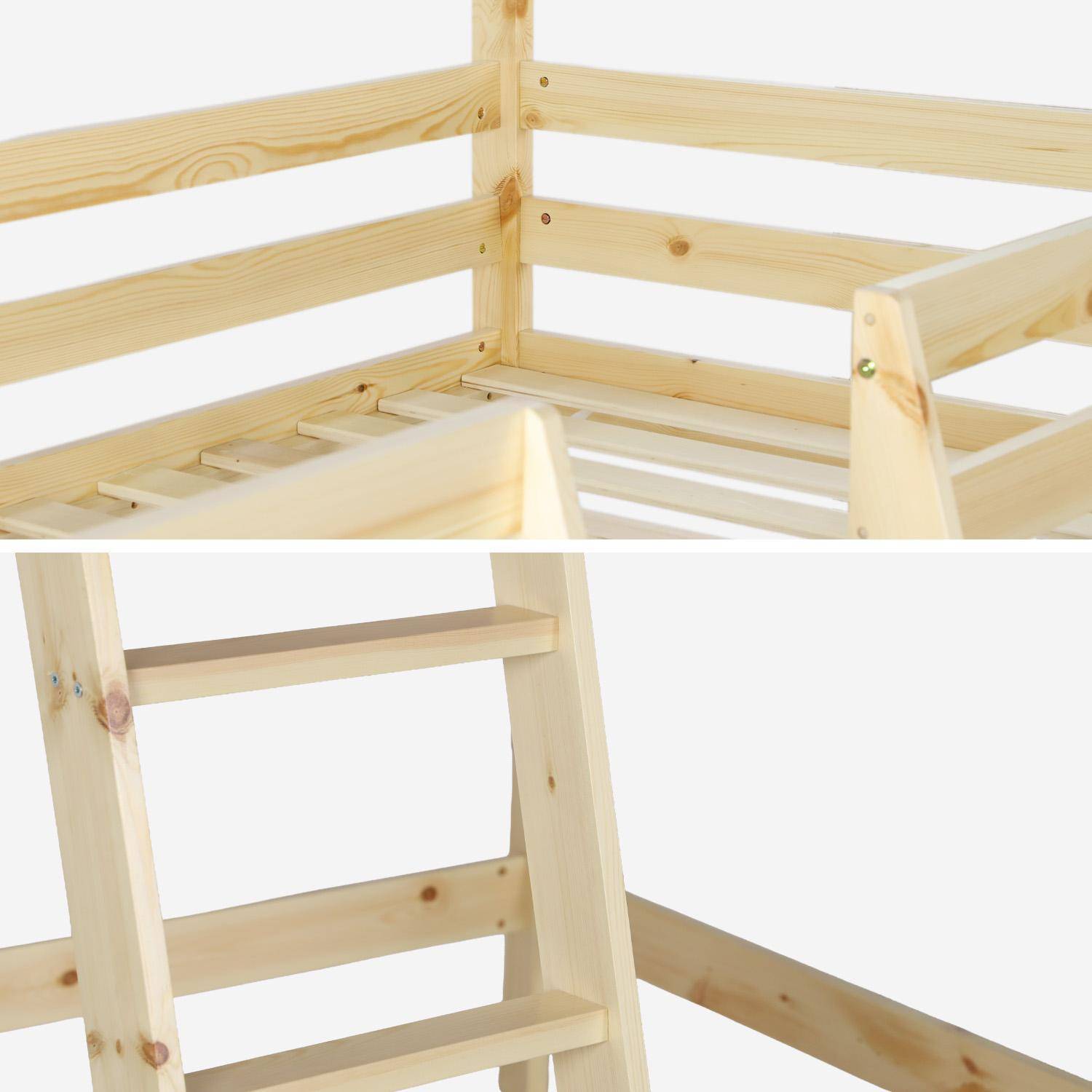 Cama infantil elevada cabaña de pino natural, 90cm, Roya, Natural, 223x199x131 cm,sweeek,Photo4