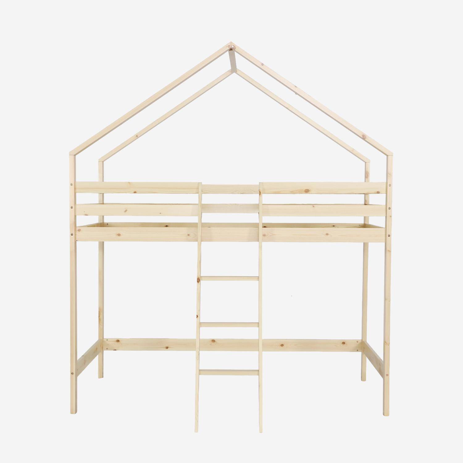 Cama infantil elevada cabaña de pino natural, 90cm, Roya, Natural, 223x199x131 cm,sweeek,Photo3