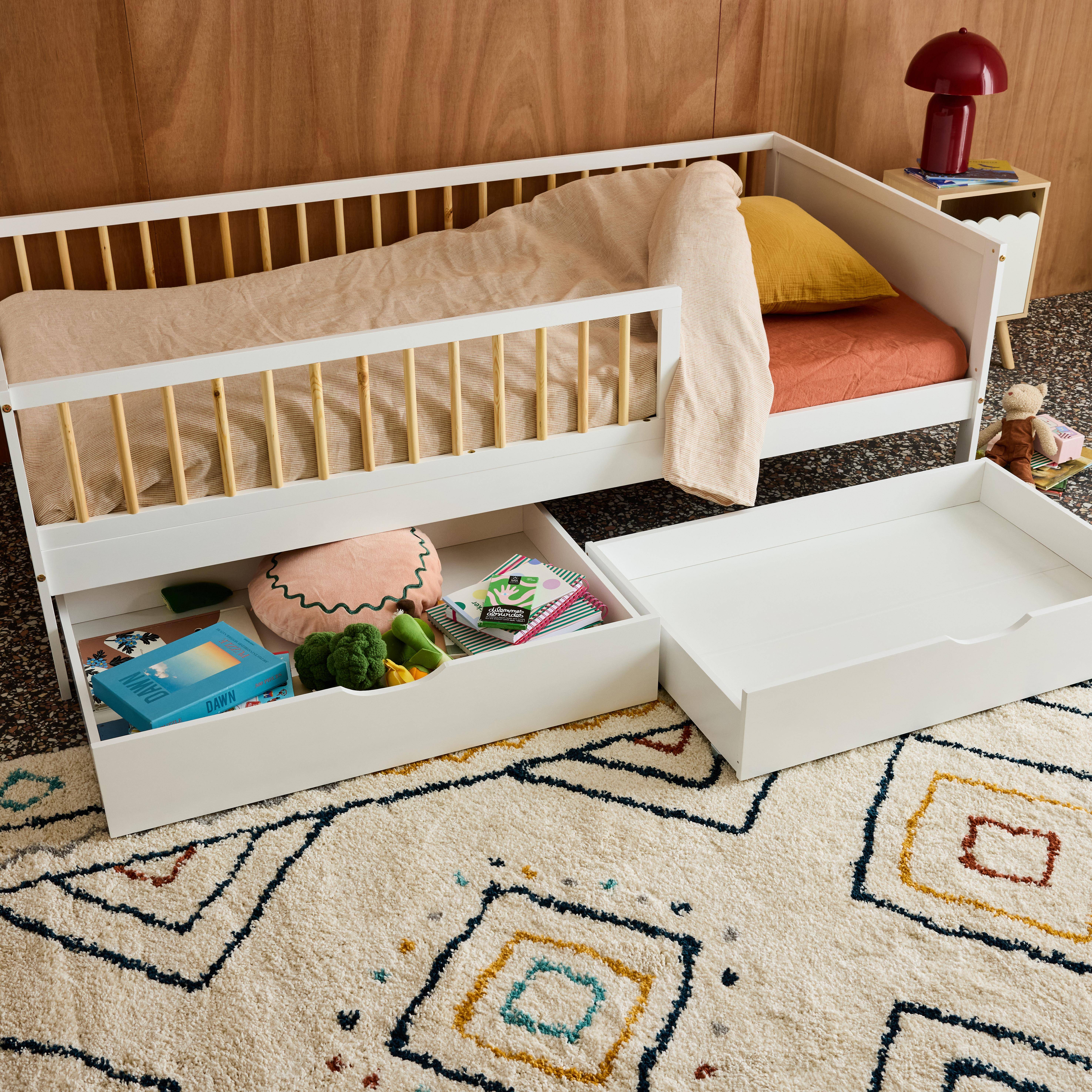 Set of 2 children's bed drawers pine wood, white 95x60x20 cm Photo2