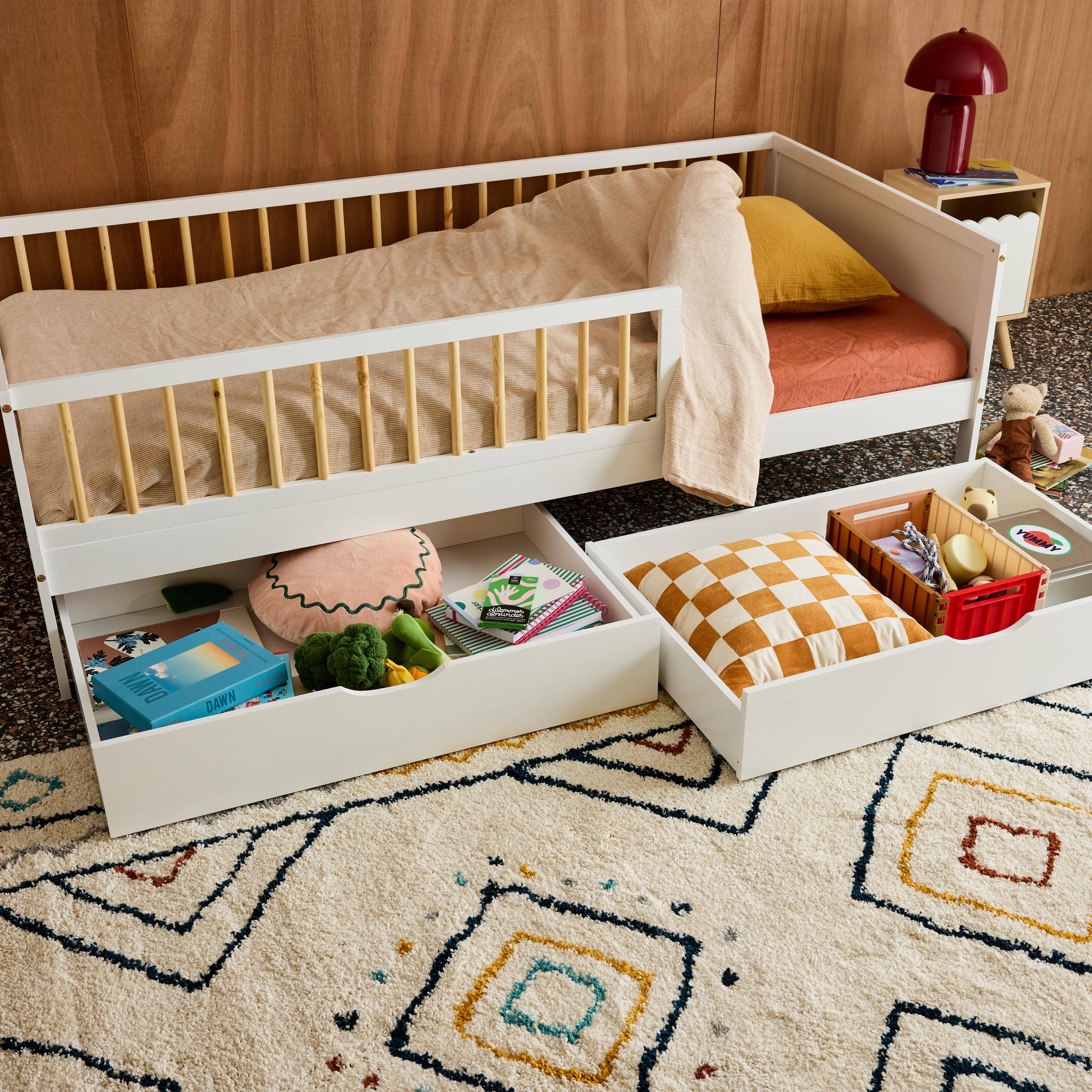 Set of 2 children's bed drawers pine wood, white 95x60x20 cm Photo1