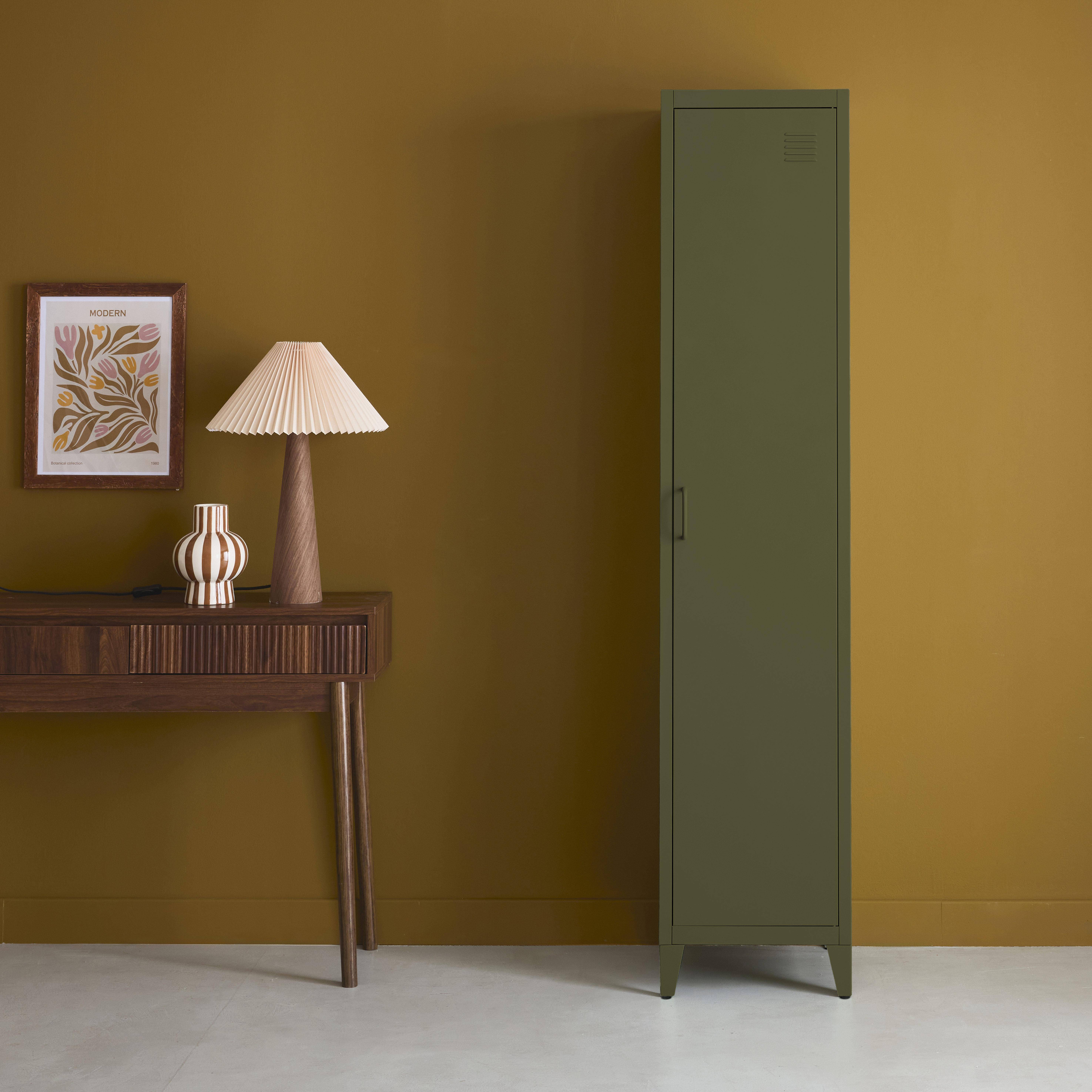 Kinderzimmerschrank aus Metall, khaki 3 Ablagen - Soho Photo1