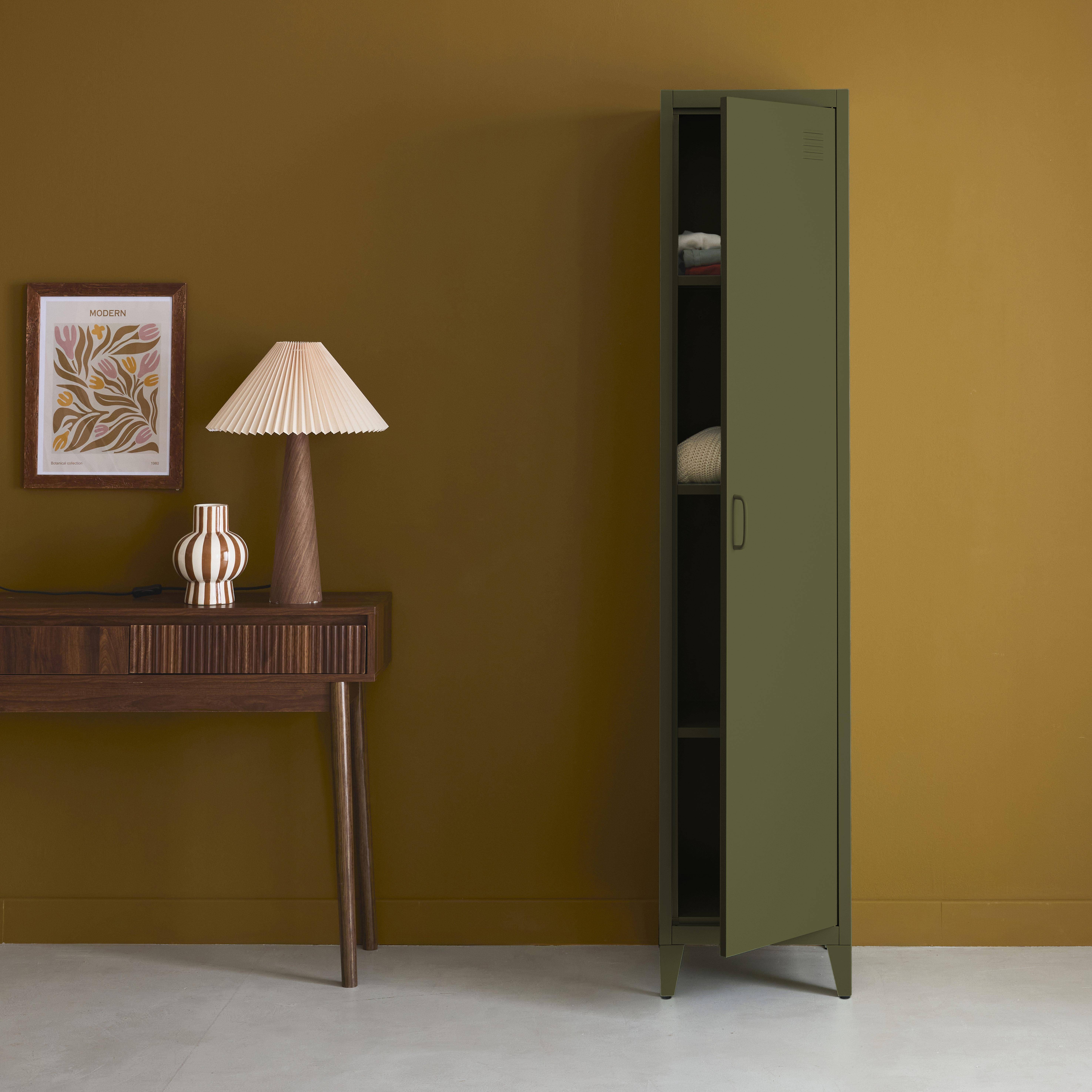 Kinderzimmerschrank aus Metall, khaki 3 Ablagen - Soho Photo2