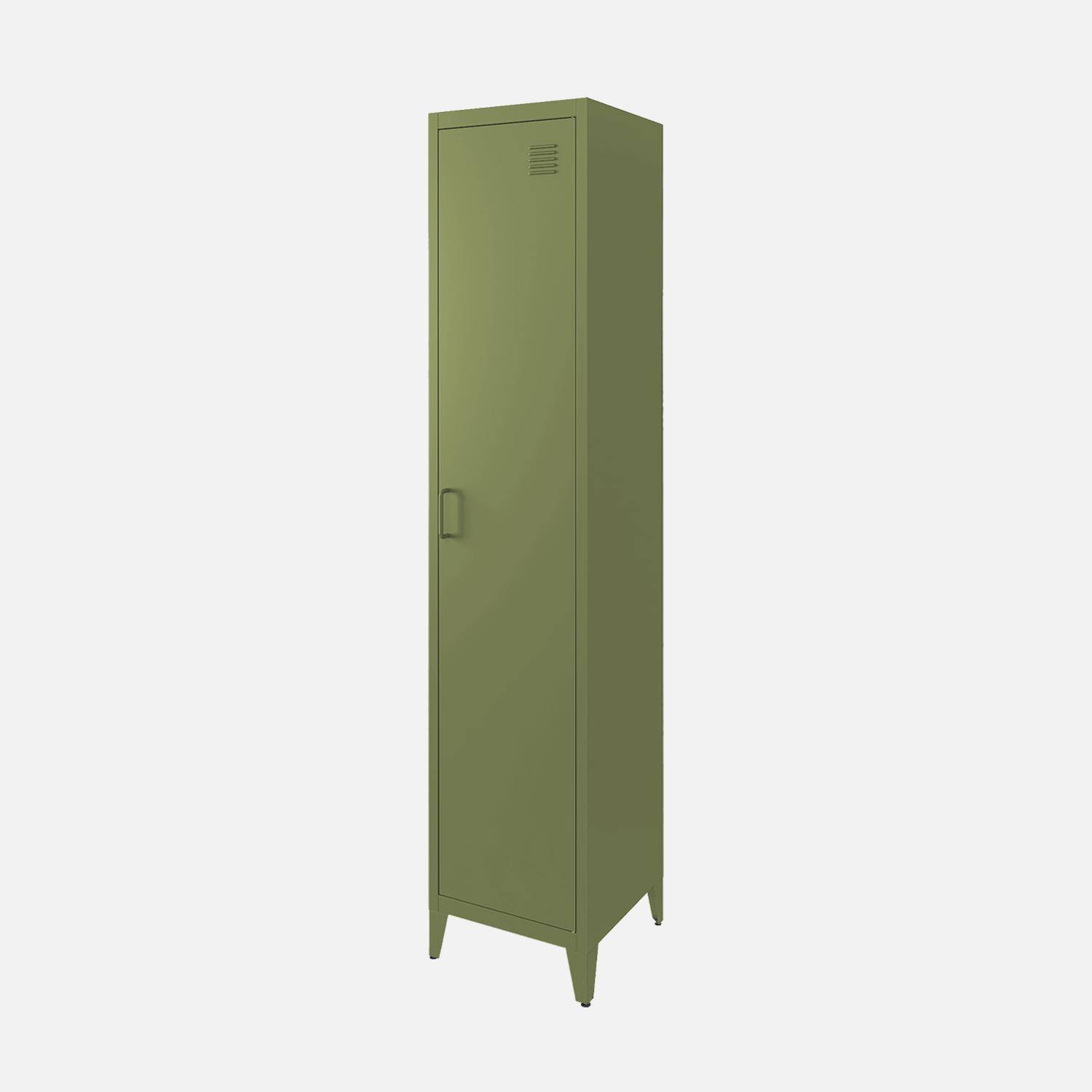 Kinderzimmerschrank aus Metall, khaki 3 Ablagen - Soho Photo3