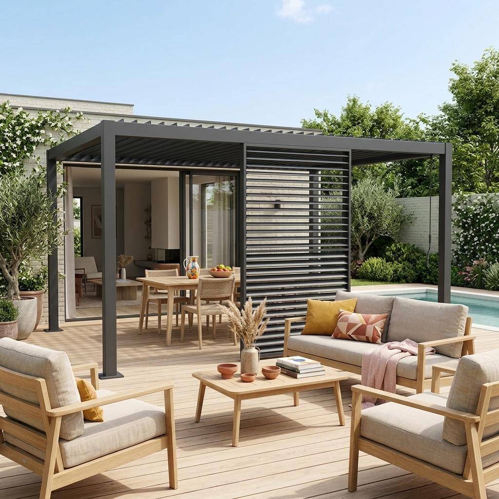 Persienne à lames orientables 130cm pour pergola bioclimatique aluminium anthracite Palace Photo1