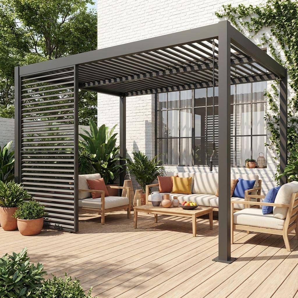 Persienne à lames orientables 130cm pour pergola bioclimatique aluminium anthracite Palace Photo1
