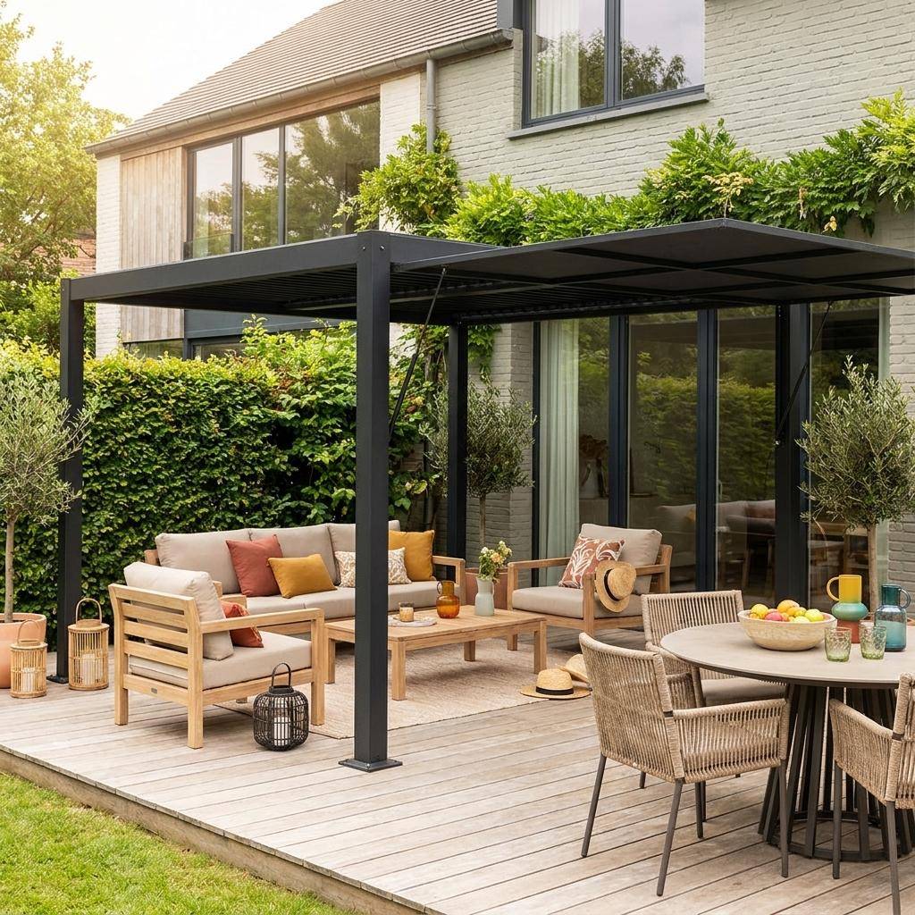 Auvent 3m aluminium et textilène pour pergola bioclimatique anthracite Palace Photo1