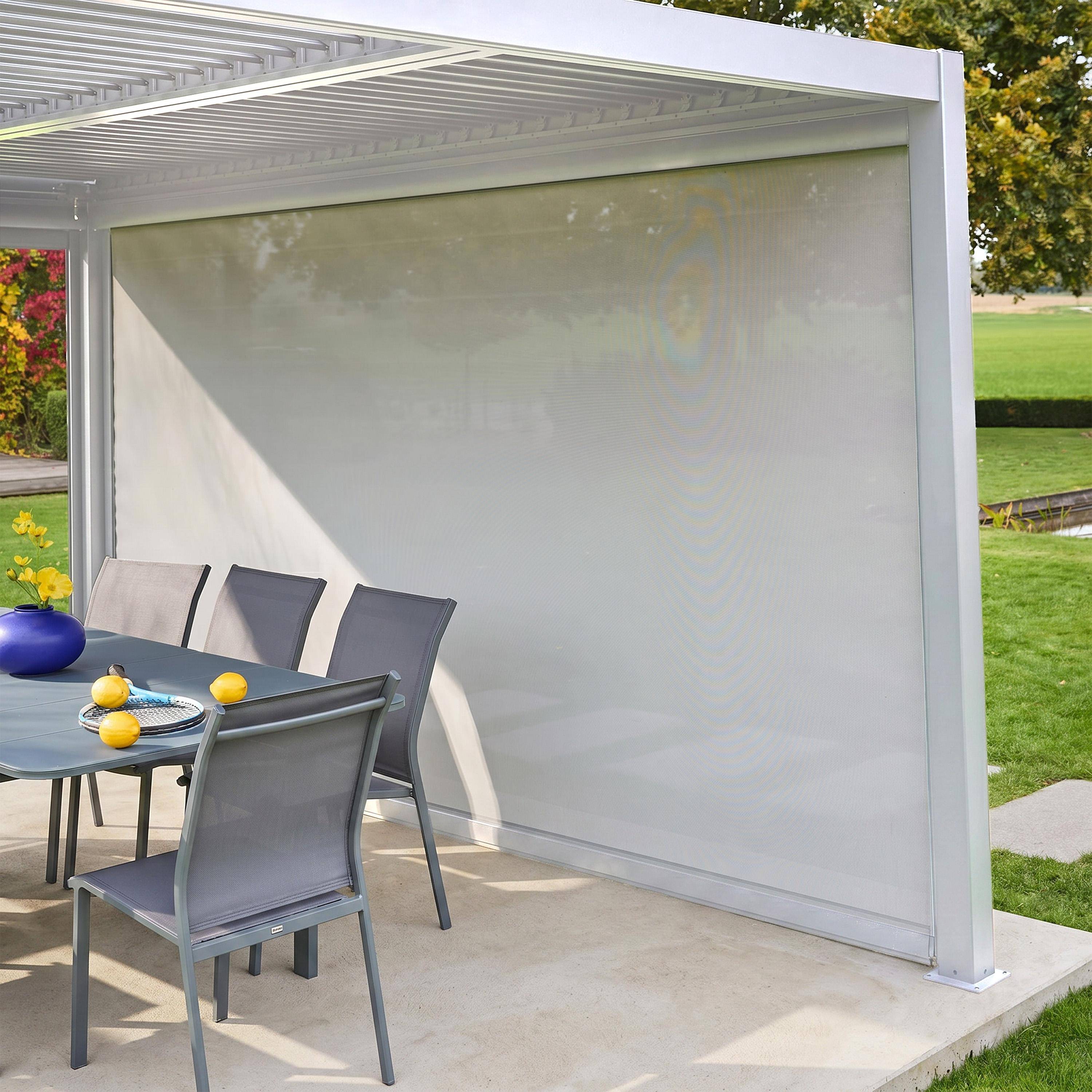 Estor lateral enrollable de aluminio y textileno para pérgola bioclimática, 4m Blanco - 371.7x10x209 cm Photo1