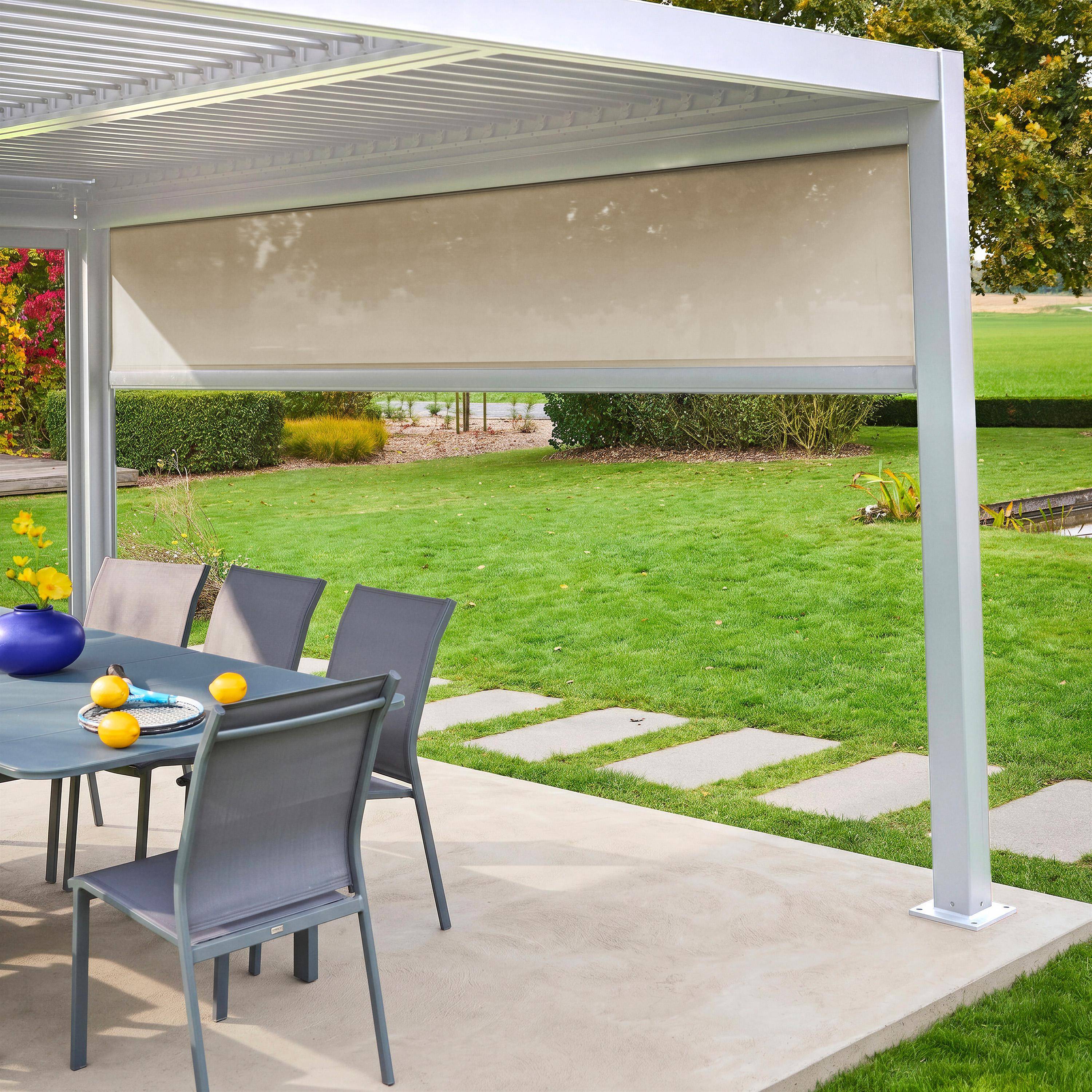  Tenda laterale avvolgibile alluminio e textilene per pergola, 4m Bianco - 371.7x10x209 cm,sweeek,Photo2