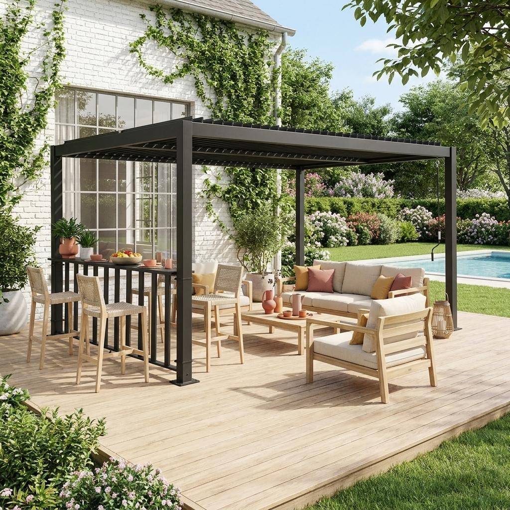 Barra de para pérgola bioclimática de aluminio, 3m   Antracita - 272x26x92 cm Photo1