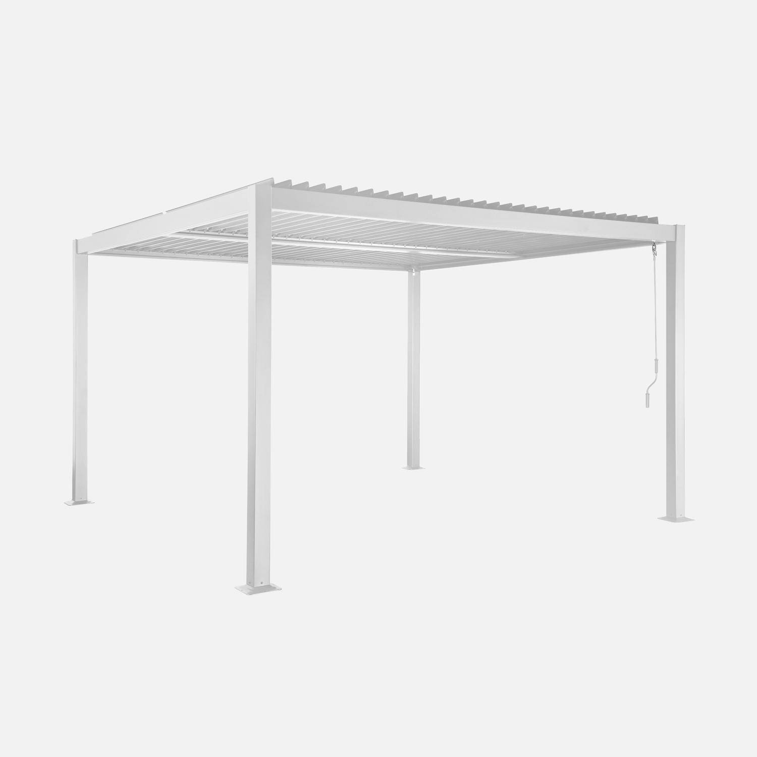 Pergola bioclimatique blanc aluminium et acier lames orientables 3,6x3,6m Palace Photo1