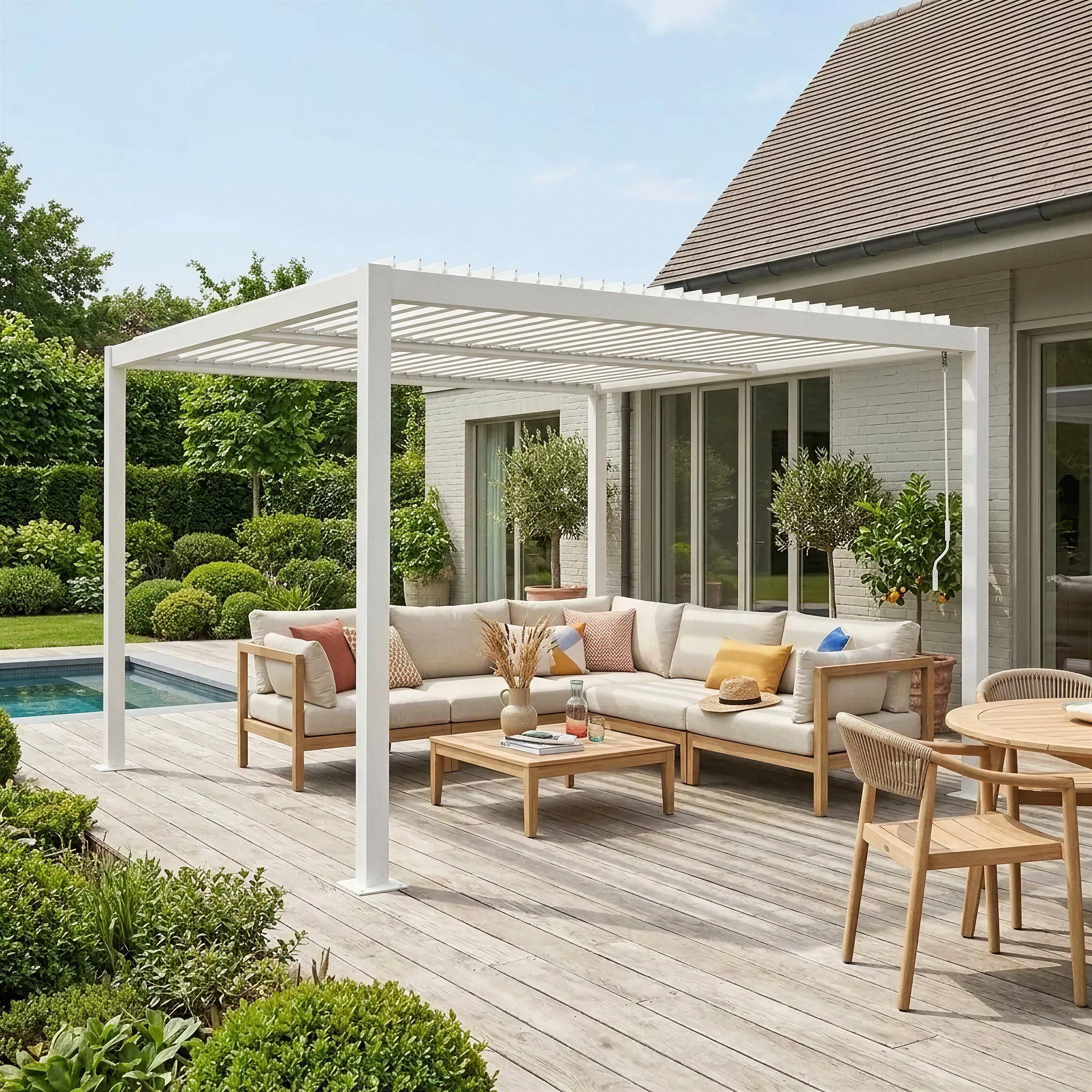 Louvered pergola aluminium and steel 3.6 x 3.6m white - Palace,sweeek,Photo1