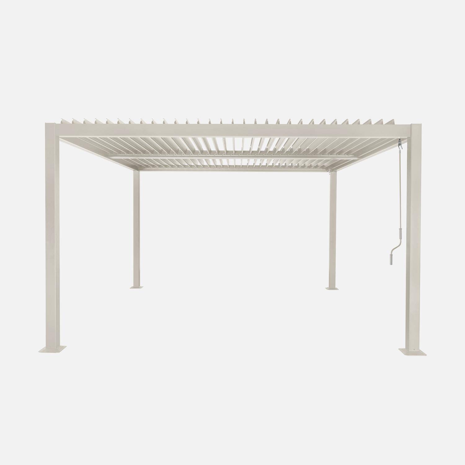 Pergola bioclimatique beige aluminium et acier lames orientables 3,6x3,6m Palace Photo2