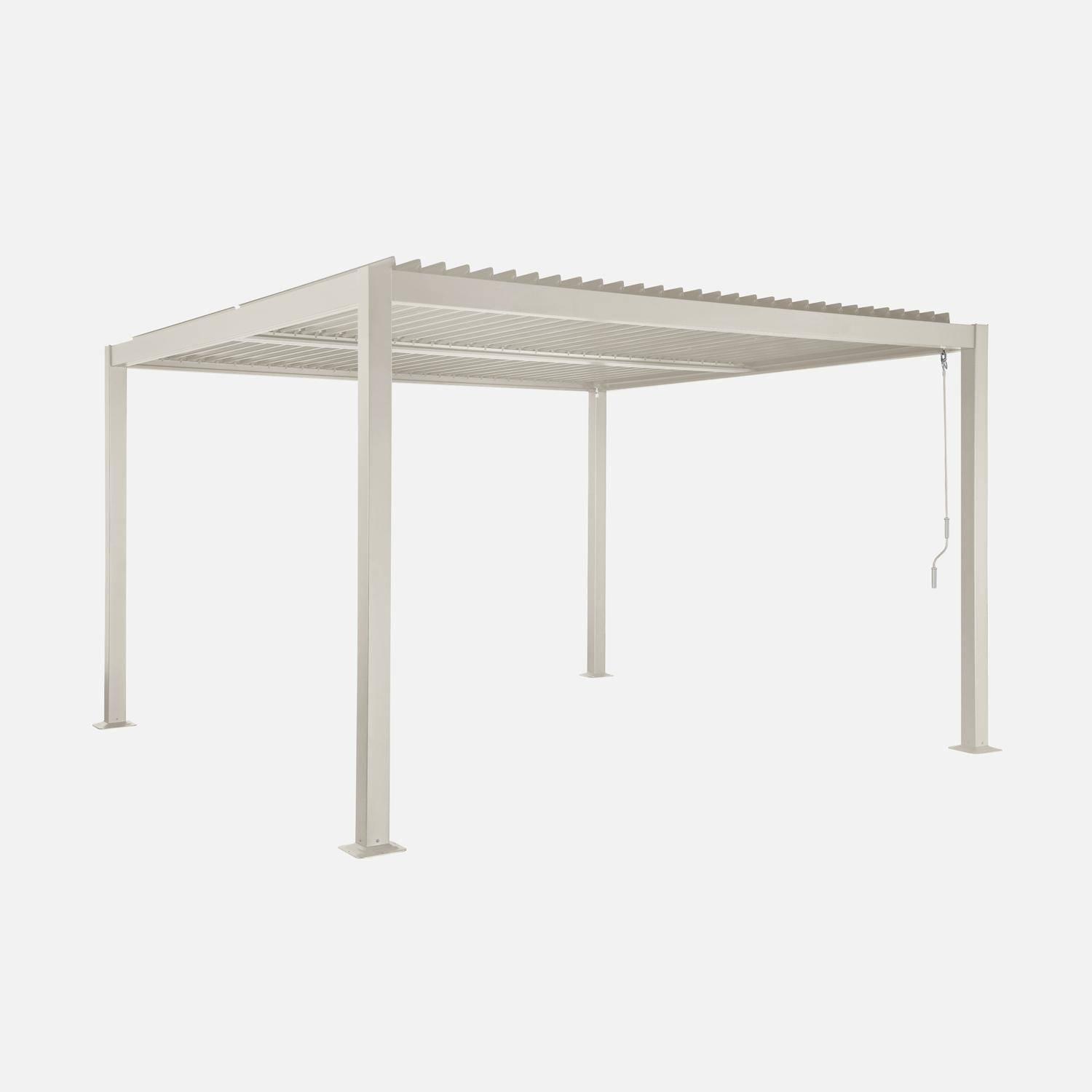 Pergola bioclimatique beige aluminium et acier lames orientables 3,6x3,6m Palace Photo1