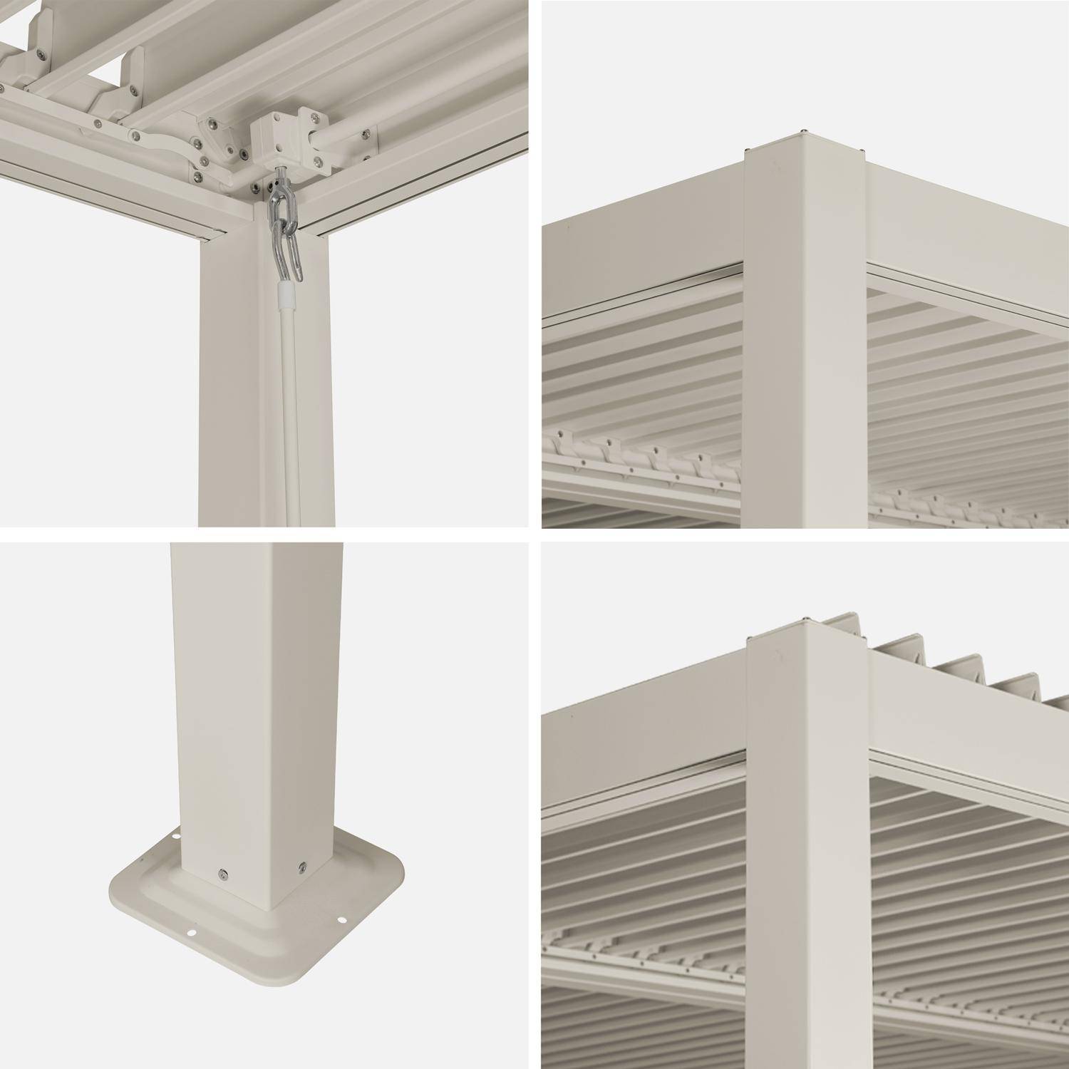 Pergola bioclimatique beige aluminium et acier lames orientables 3,6x3,6m Palace Photo5