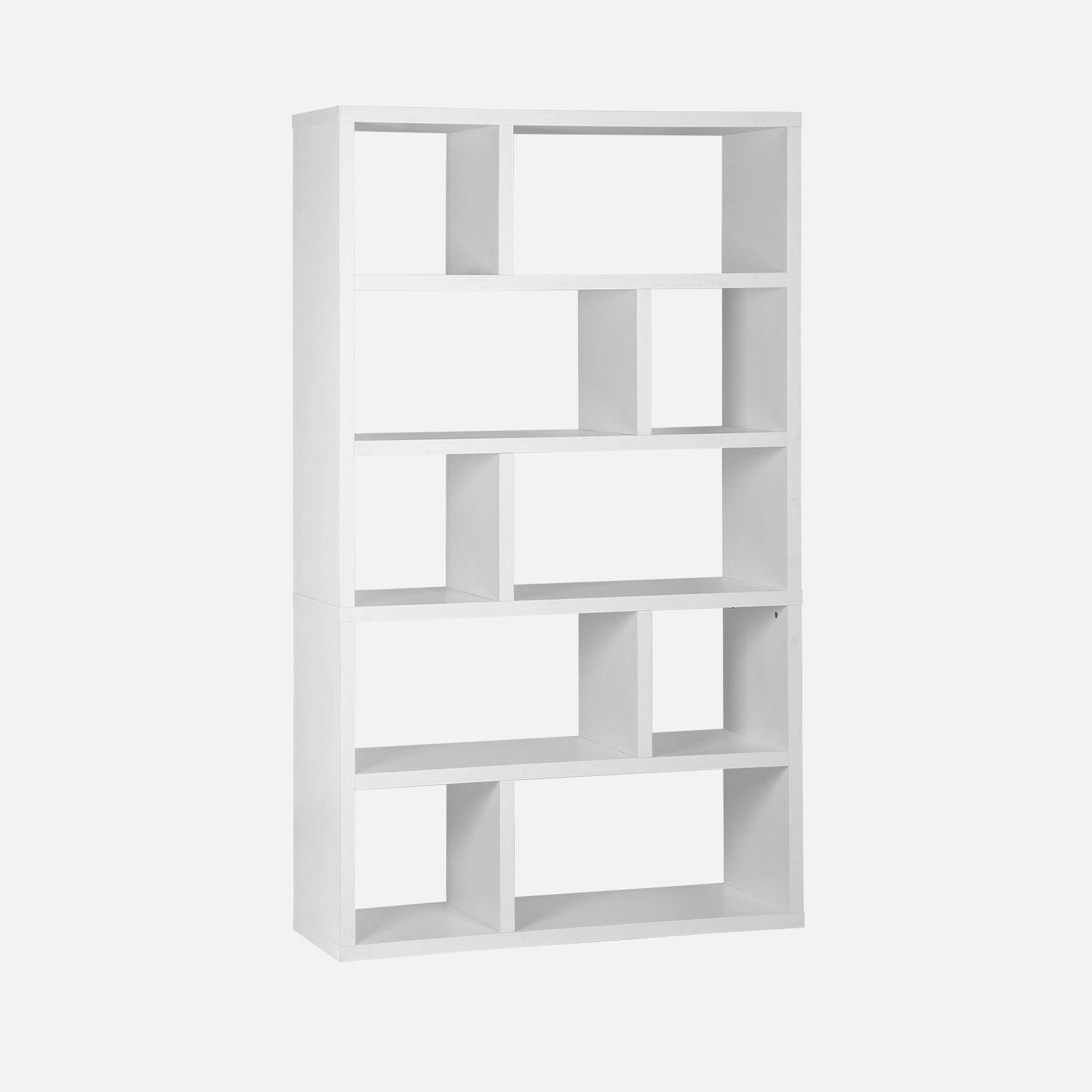 Libreria asimmetrica a 5 livelli con 10 scomparti, Basiks, Bianco, 111.2x39x190 cm,sweeek,Photo3