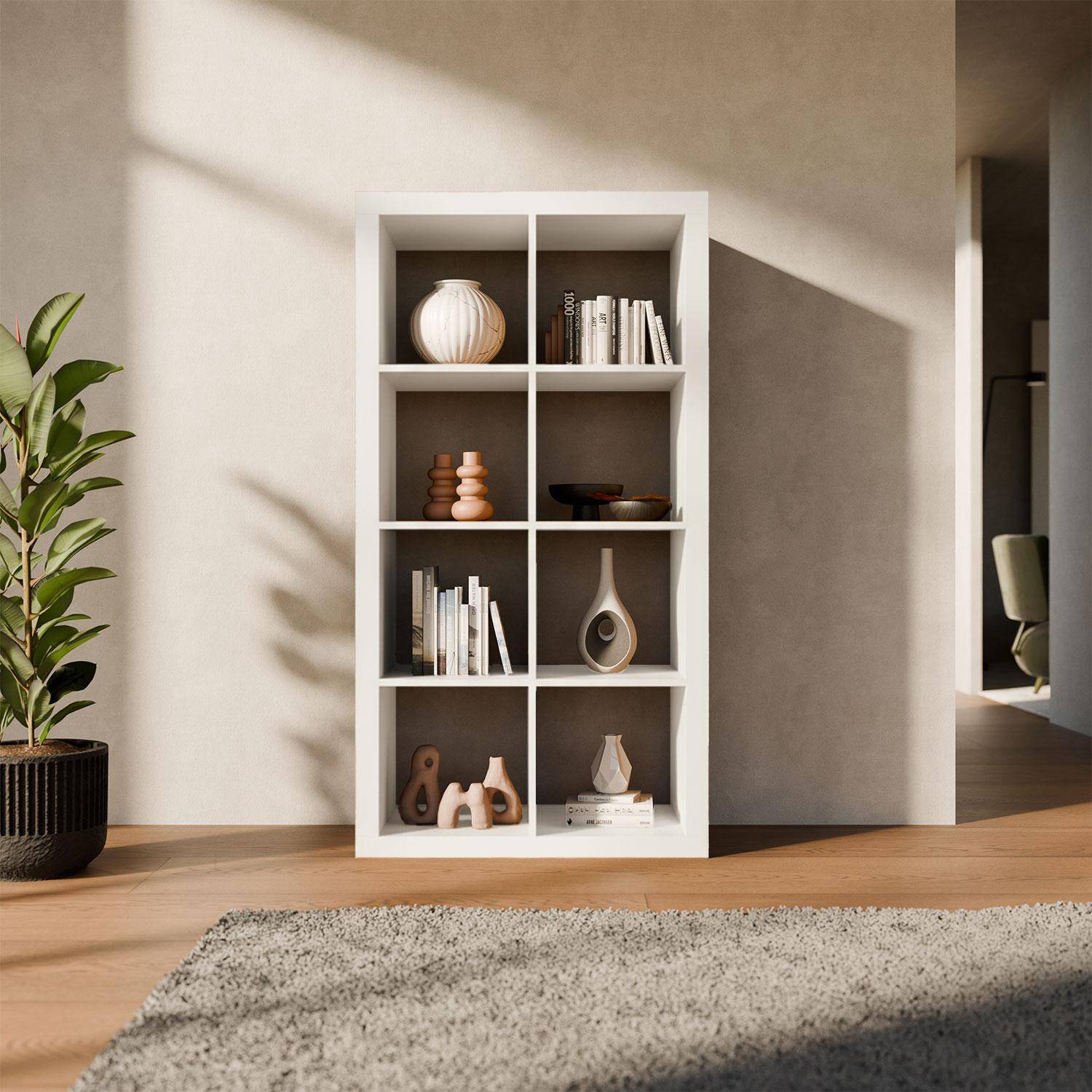 Open vakkenkast, 2 niveaus, 8 vakken wit 76 x 39 x 146cm - Basiks,sweeek,Photo1