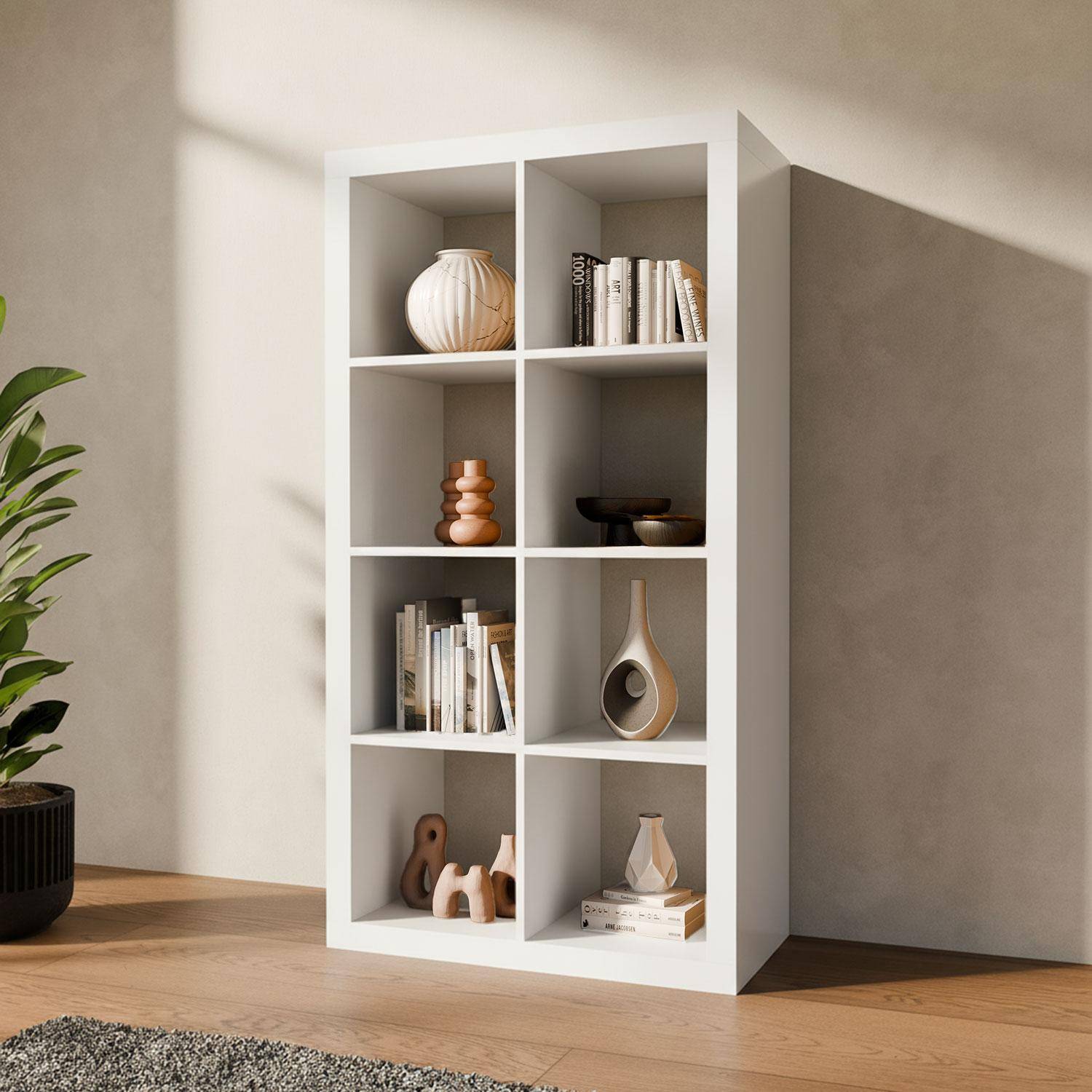 Open vakkenkast, 2 niveaus, 8 vakken wit 76 x 39 x 146cm - Basiks,sweeek,Photo3