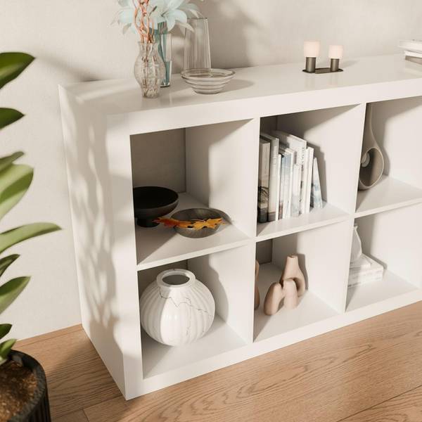 Bücherregal 4 Ebenen 8 Stauräume, HOlzoptik weiß I sweeek