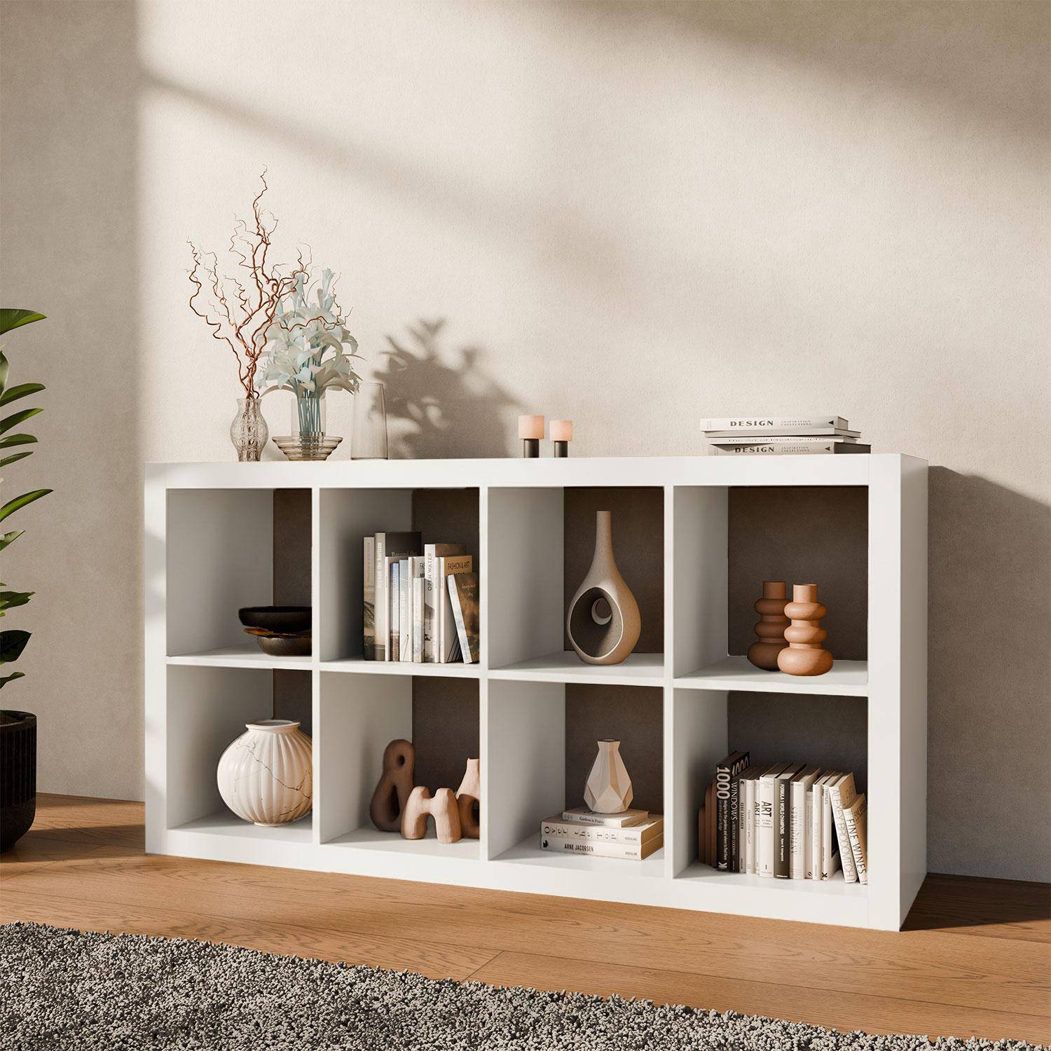 Open vakkenkast, 2 niveaus, 8 vakken wit 76 x 39 x 146cm - Basiks,sweeek,Photo4