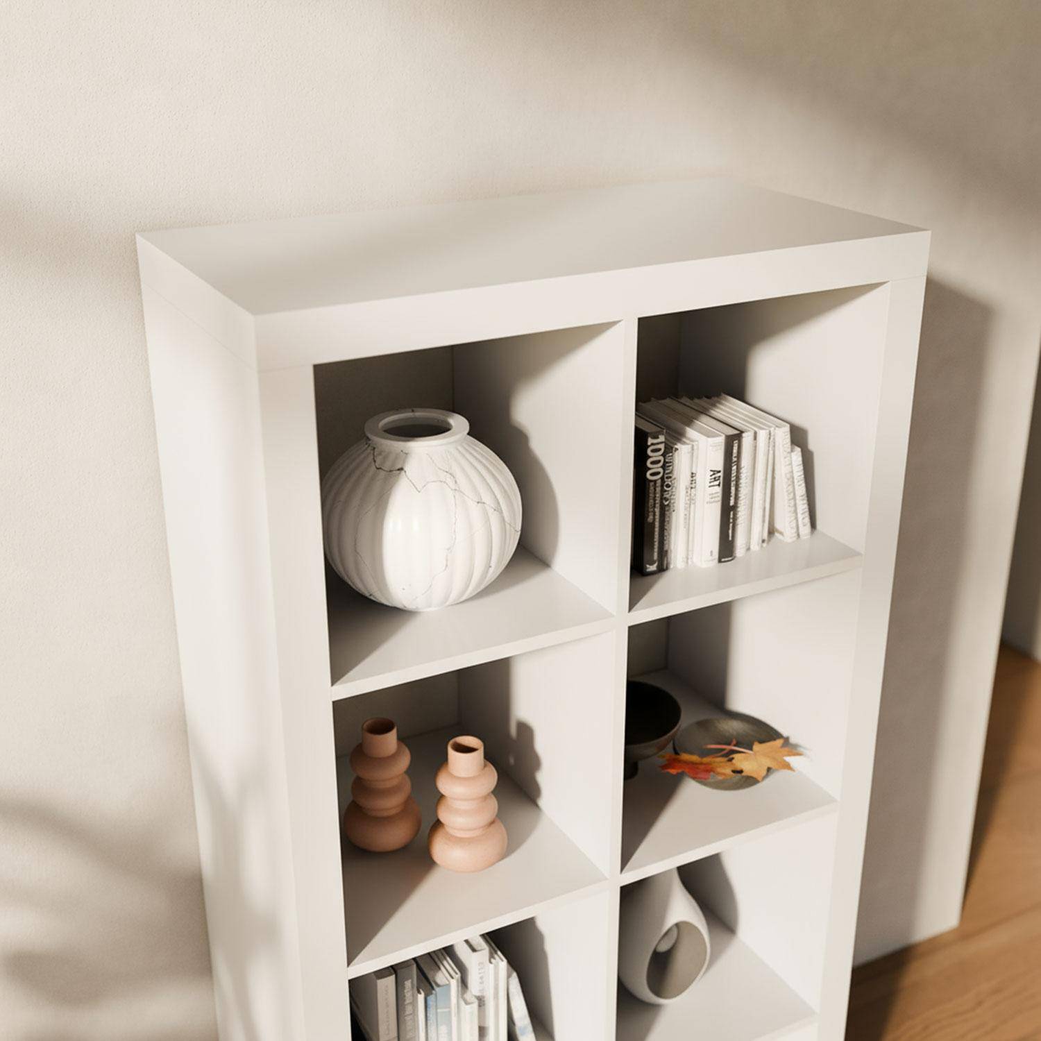 Open vakkenkast, 2 niveaus, 8 vakken wit 76 x 39 x 146cm - Basiks,sweeek,Photo5