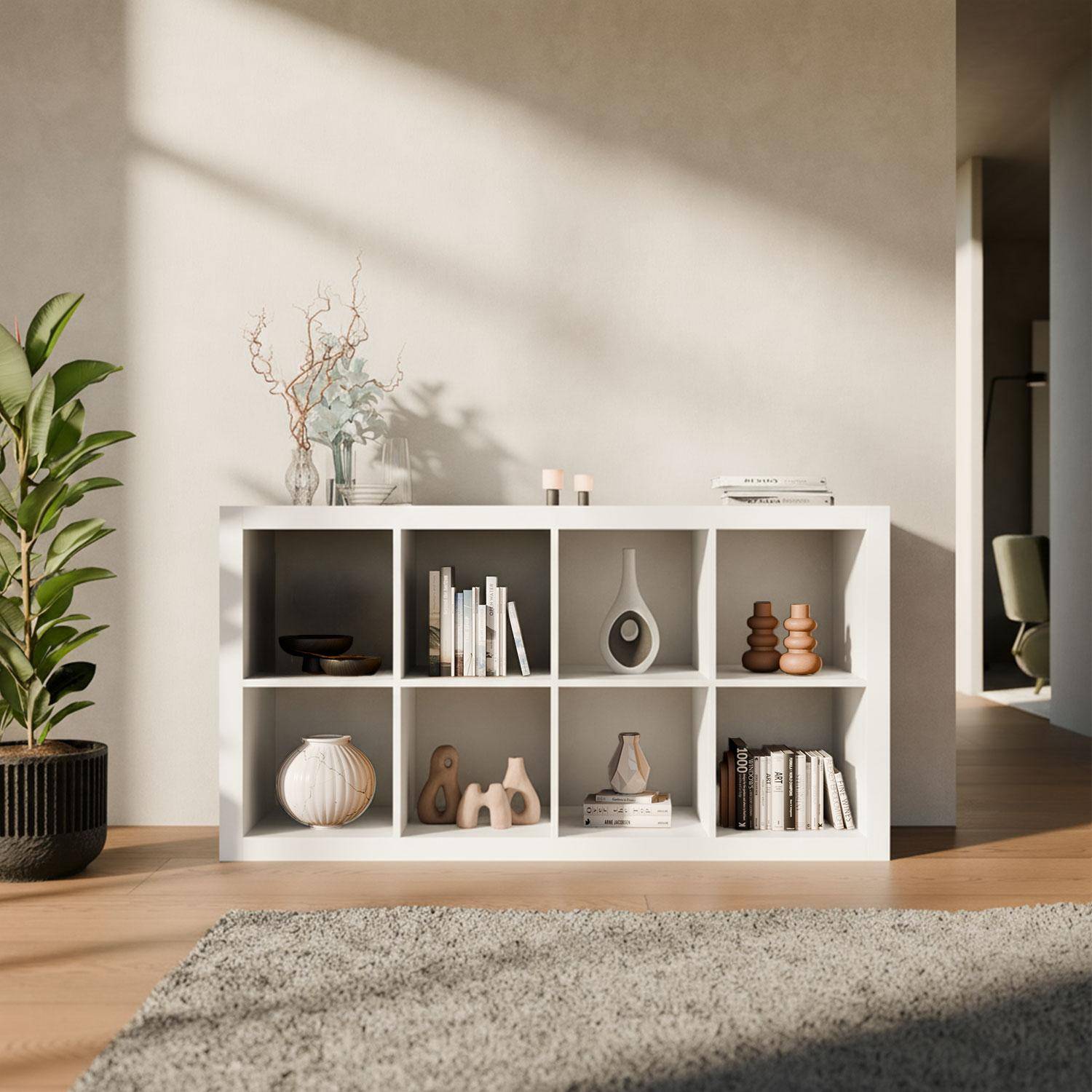 Open vakkenkast, 2 niveaus, 8 vakken wit 76 x 39 x 146cm - Basiks Photo2